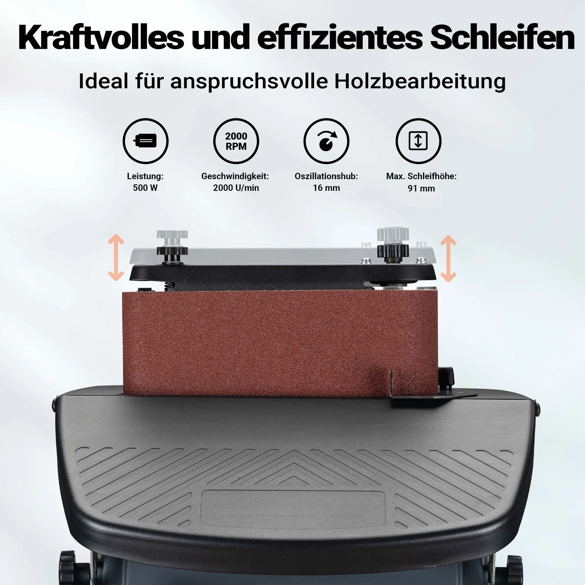 Wiltec Szlifierka oscylacyjna wrzecionowa i taśmowa 500 W z 5 tulejami 13-51 mm, kąt nachylenia stołu 45°, ze stołem 410 x 430 mm