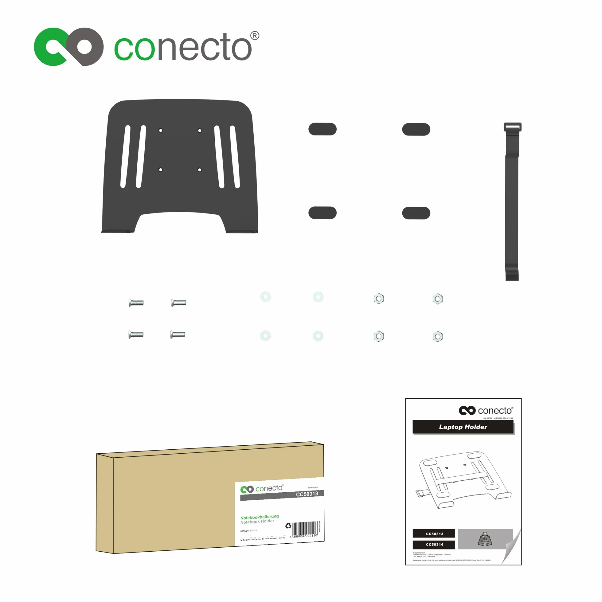 conecto, Uchwyt na notebooka do stojaka na monitor, VESA 75x75 do 100x100, nośność: 9,0 kg, czarny, SA-CC50313-V2