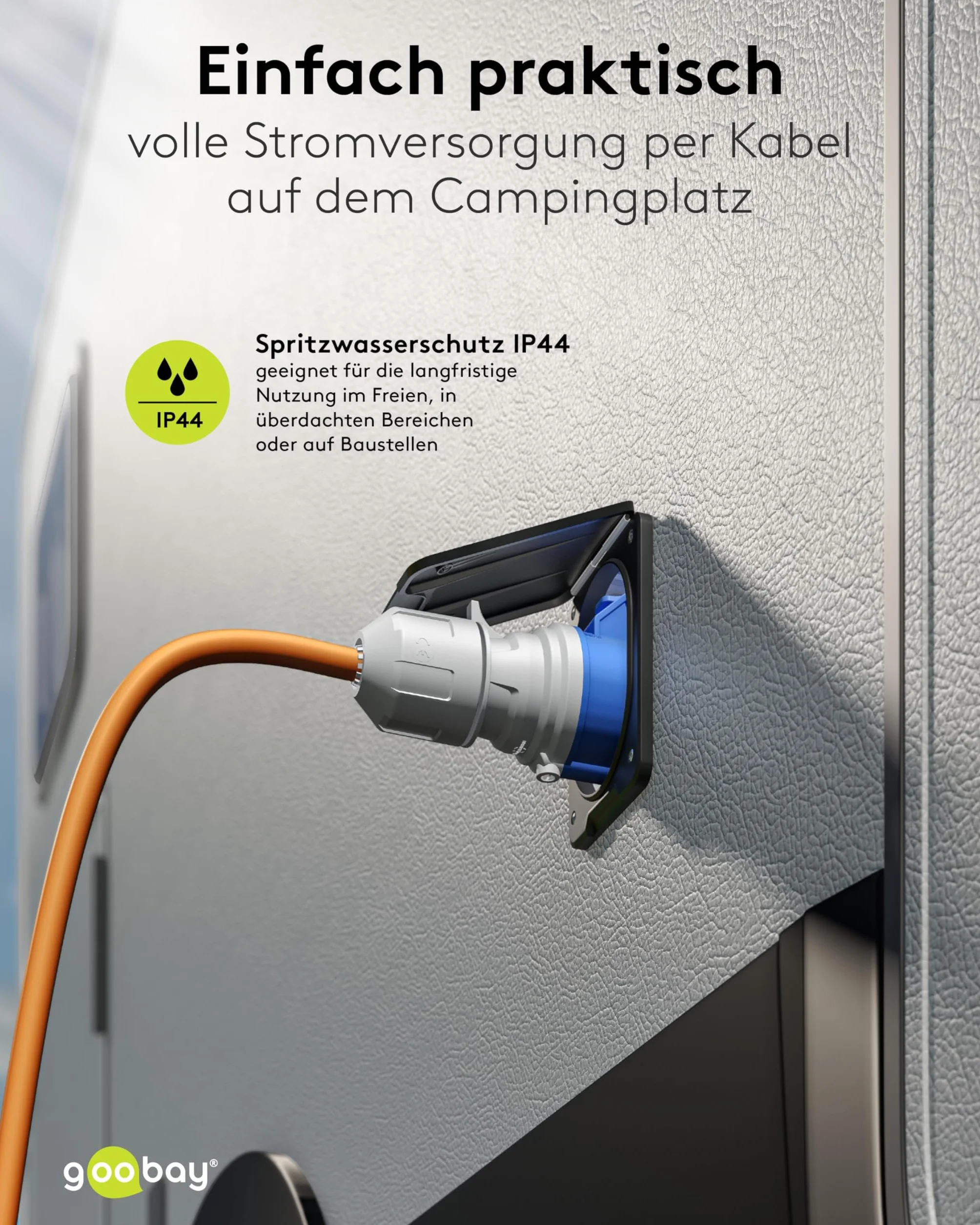 goobay Kabel adaptera CEE do przyczepy kempingowej, 5 m, wtyczka z ochronnym stykiem do gniazda CEE z pokrywą zamykającą, IP44, kabel kempingowy, kamper, przyczepa kempingowa, 76219