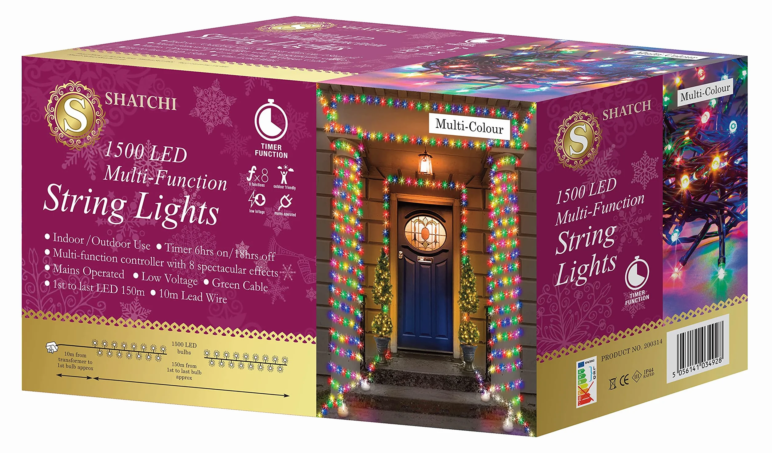 SHATCHI 1500LED choinka bajkowy łańcuch świetlny 150m podświetlany - wielofunkcyjny 8 trybów światła, timer, pamięć, wewnątrz/na zewnątrz pod napięciem wodoodporne dekoracje do domu