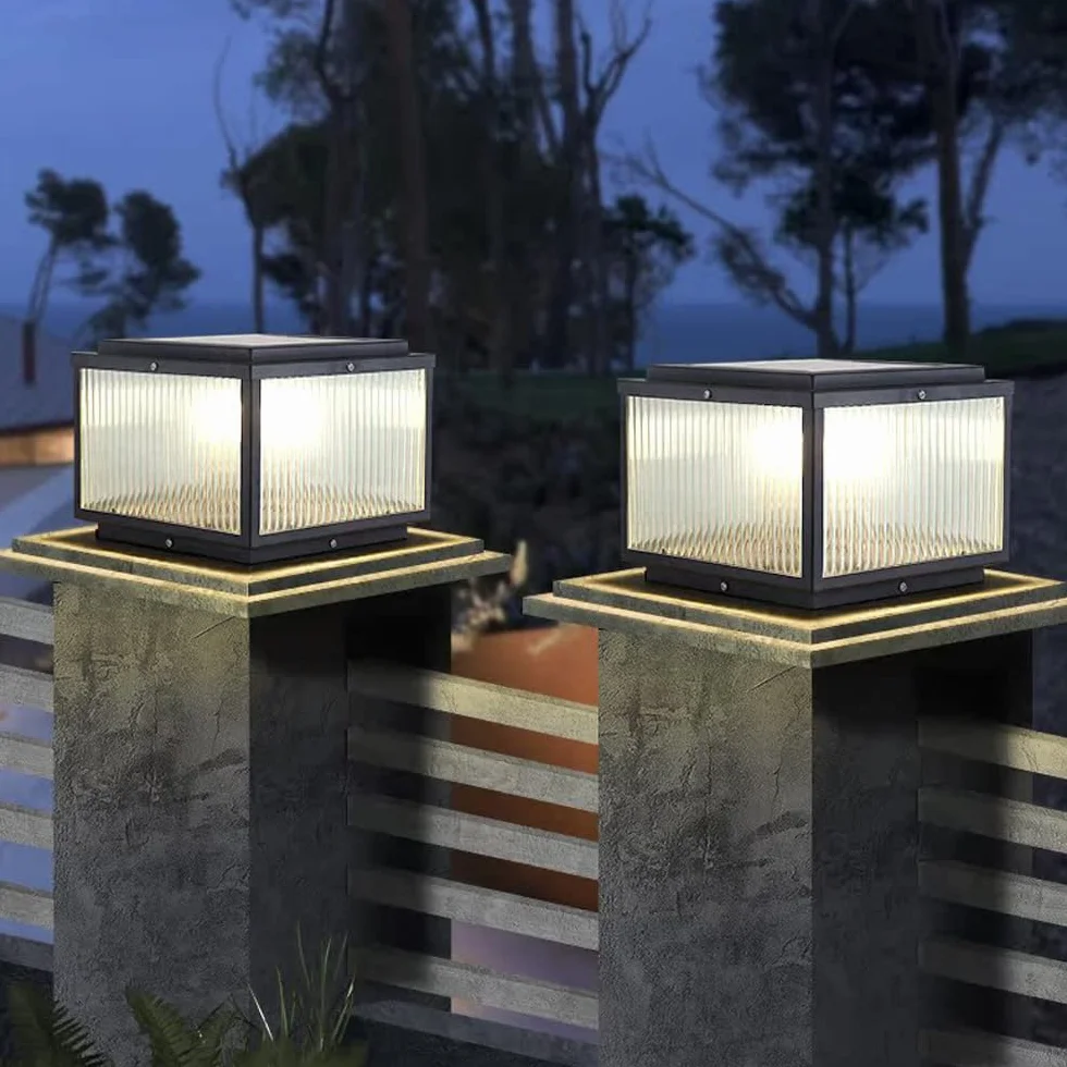 Solarne lampy słupkowe – zewnętrzne lampy kolumnowe LED, wodoodporne kwadratowe lampiony do ogrodu, na taras, taras, słupki ogrodzeniowe, nowoczesne oświetlenie słupkowe, oświetlenie krajobrazu