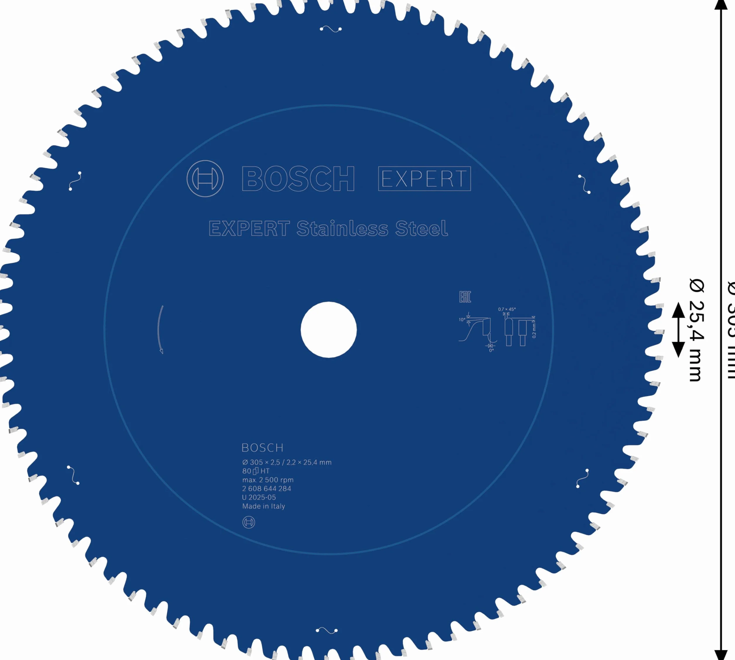 Bosch Professional Brzeszczot do piły tarczowej Expert for Stainless Steel (stal nierdzewna, 305 x 25,4 x 2,5 mm, 80 zębów, akcesoria do piły tarczowej)