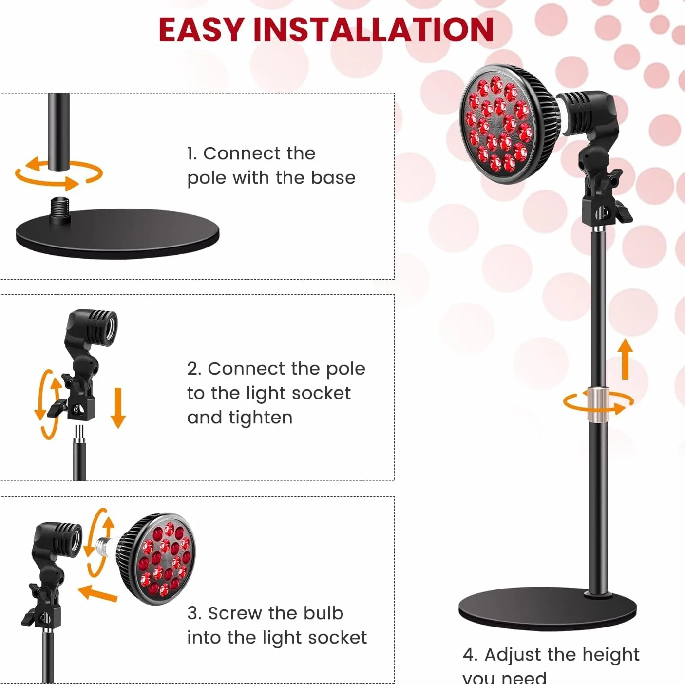 Lampa do terapii światłem czerwonym z 660 nm i 850 nm bliskiej podczerwieni, lampa grzewcza E27 do twarzy, pleców, szyi, ciała, talii, łagodzenia bólu (styl stojaka biurkowego)