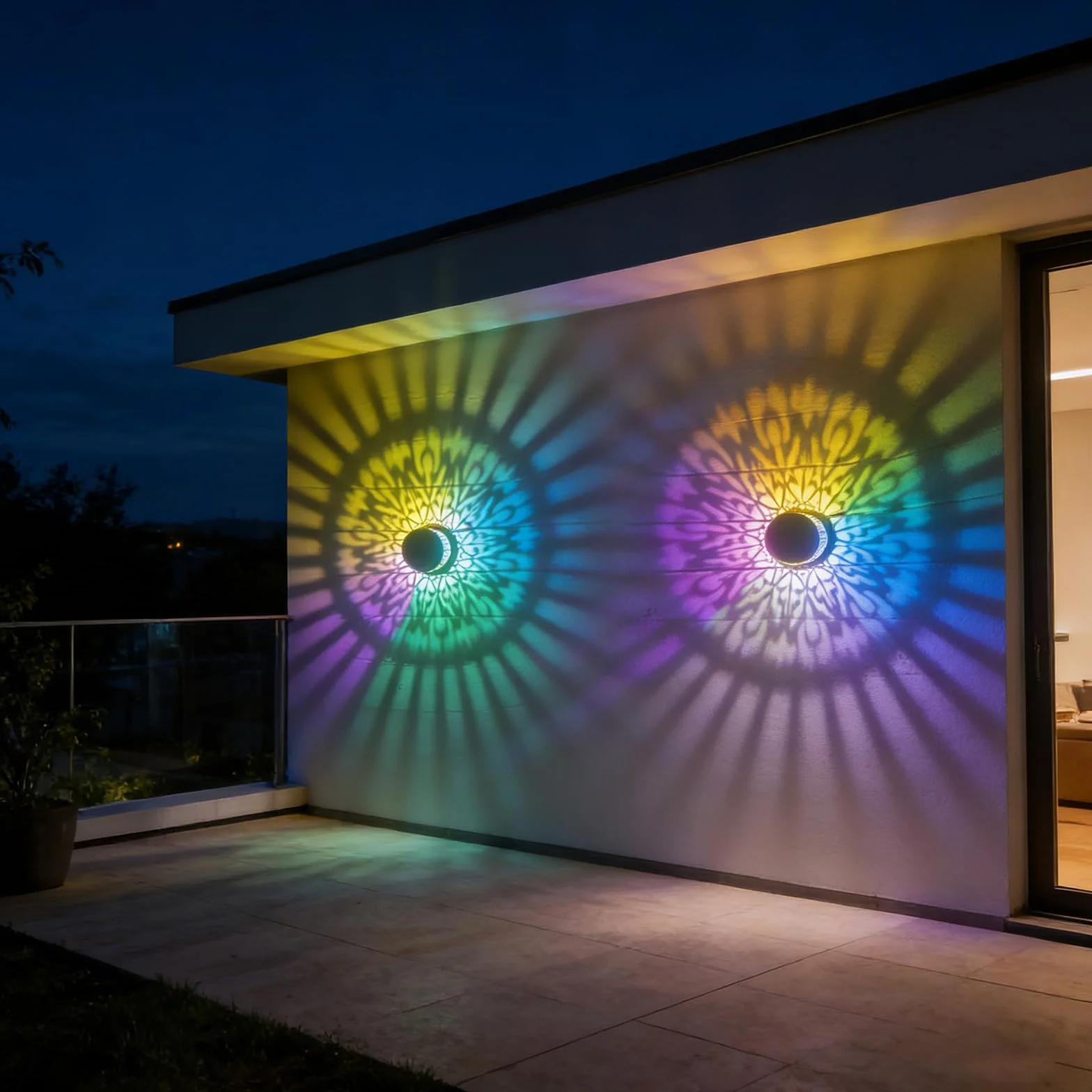 Solarne lampiony zewnętrzne, metalowe, wodoodporne lampy solarne do ogrodu, na taras, taras, schody, ścianę, 2 sztuki dekoracyjnych lamp mandali zasilanych energią słoneczną