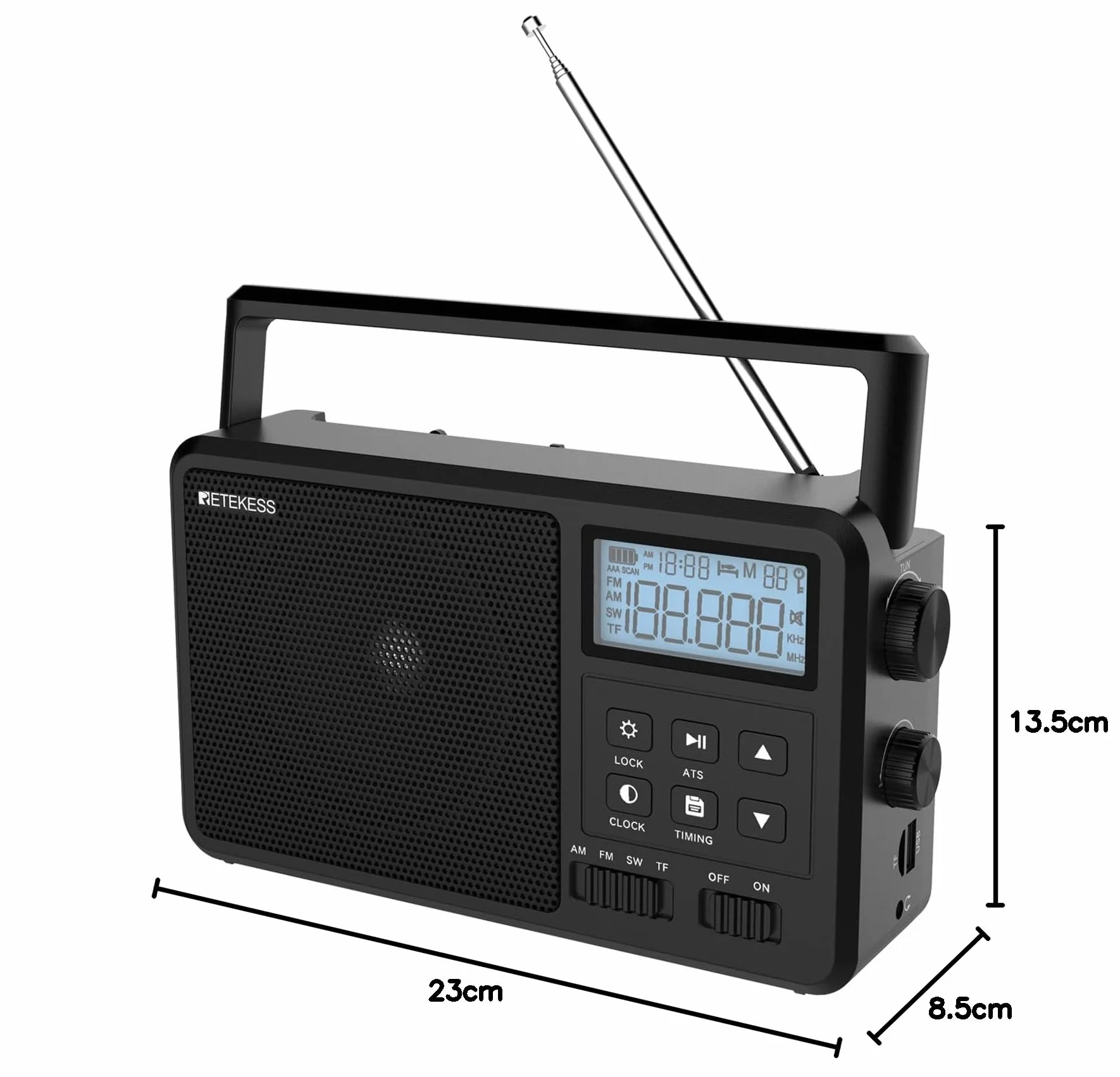 Retekess TR638 Przenośne Radio AM FM SW LCD Strojenie Cyfrowe TF USB
