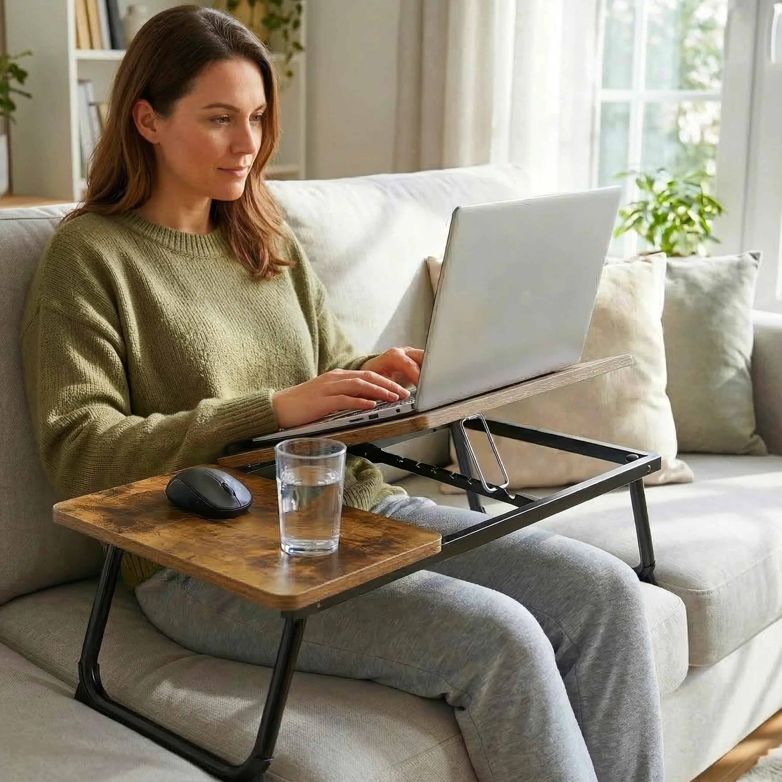 Relaxdays Składany Stolik Pod Laptopa do Łóżka z Regulacją Wysokości, Metal, Ciemnobrązowy/Czarny