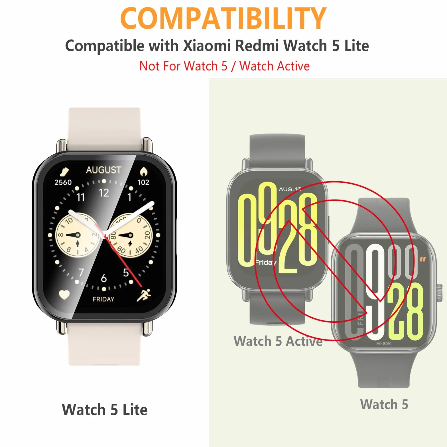 Etui Xiaomi Redmi Watch 5 Lite z hartowanym szkłem ochronnym, twarde tworzywo sztuczne