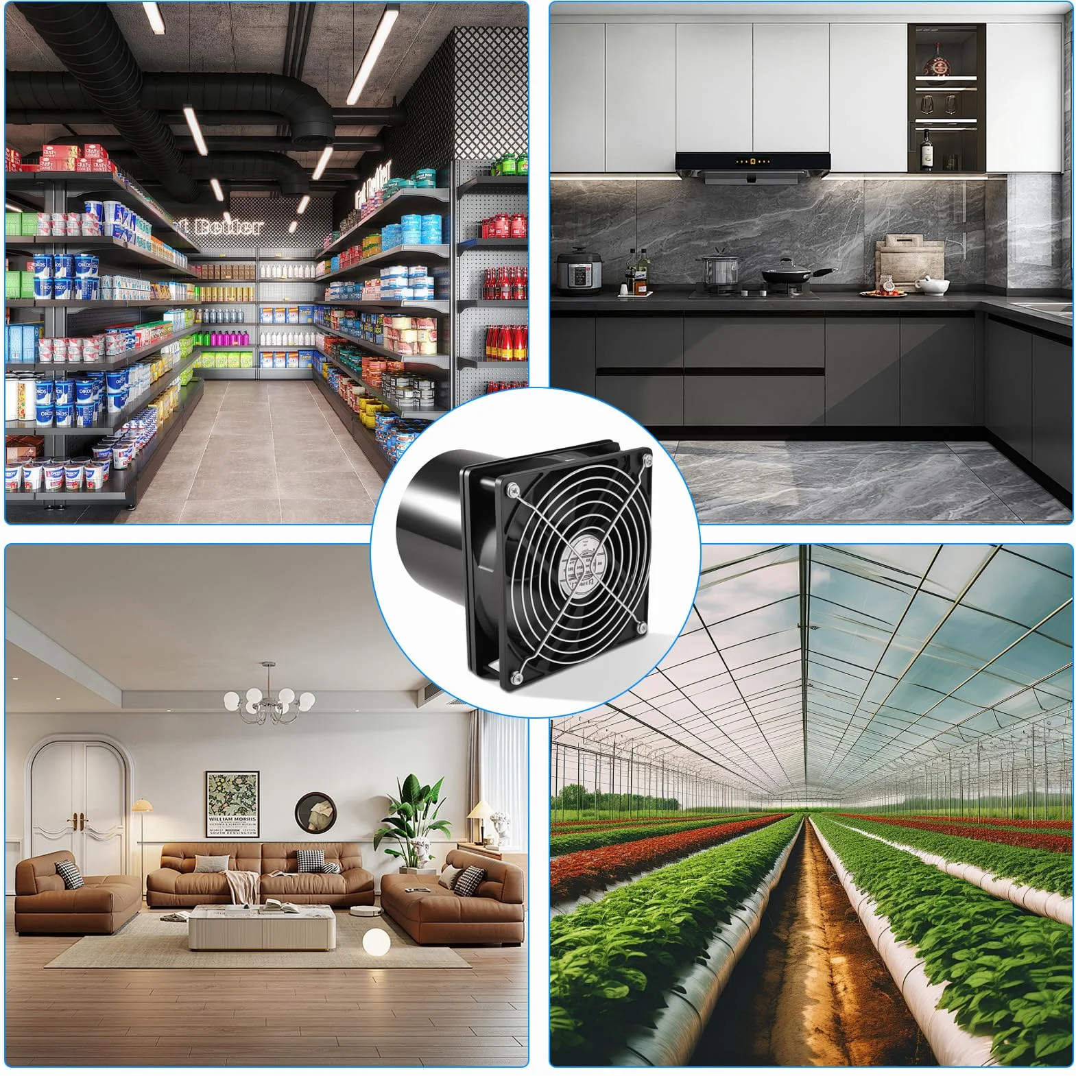 Joycabin Wentylator rurowy 100 mm, z regulatorem prędkości, odporny na wysokie temperatury, cichy wentylator do kuchni, WC, szklarni, garażu, cyrkulacji powietrza