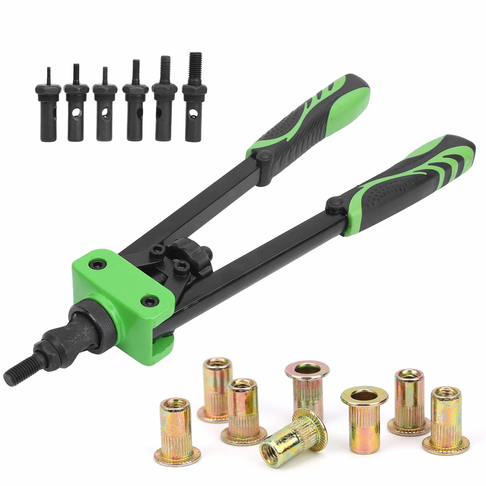 Ejoyous Pistolet do Nitowania Zestaw Narzędzi do Nitonakrętek ze Stali Stopowej z Końcówkami M3 M4 M5 M6 M8 M10 Gumowy Uchwyt o Skoku 7 Mm Naprawy Blachy Instalacje Samochodowe i Użytkownicy