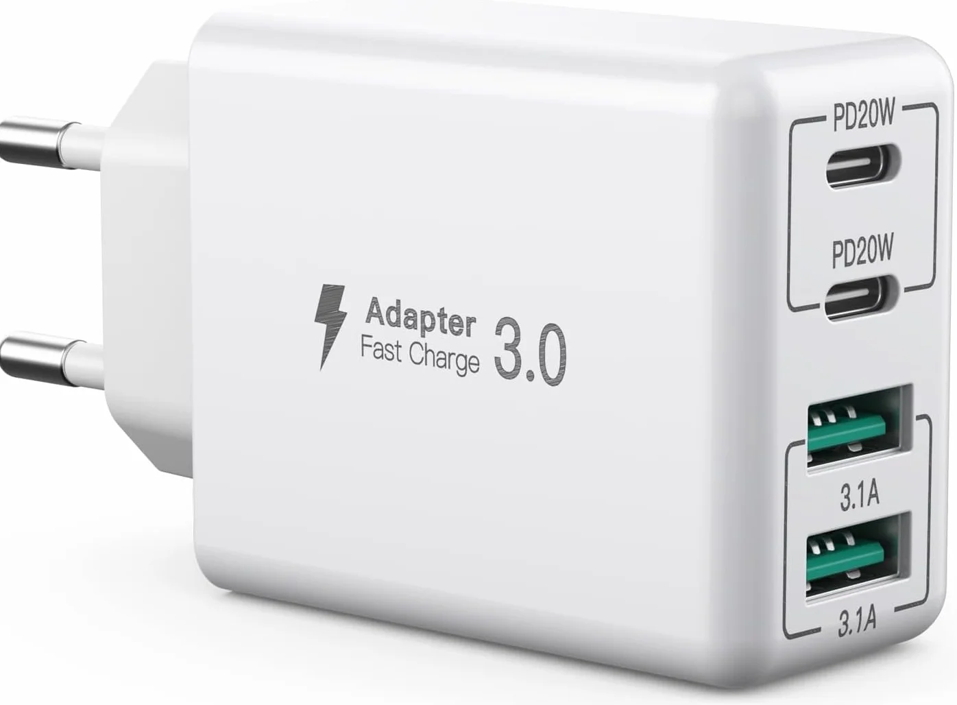 Ładowarka USB C, 40 W, 4 porty USB C, blok szybkiego ładowania, podwójny port PD+QC, wtyczka ścienna Multiport typ C do iPhone 17/16/15/14/13/12/11/Pro Max/XS/XR/8/7/Samsung/Tablet