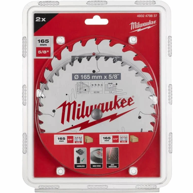 Milwaukee Brzeszczot do piły tarczowej do drewna do akumulatorowych ręcznych pilarek tarczowych dwupak 165/15,87 mm Z24 zęby wymienne i 165/15,87 mm Z40 zęby wymienne