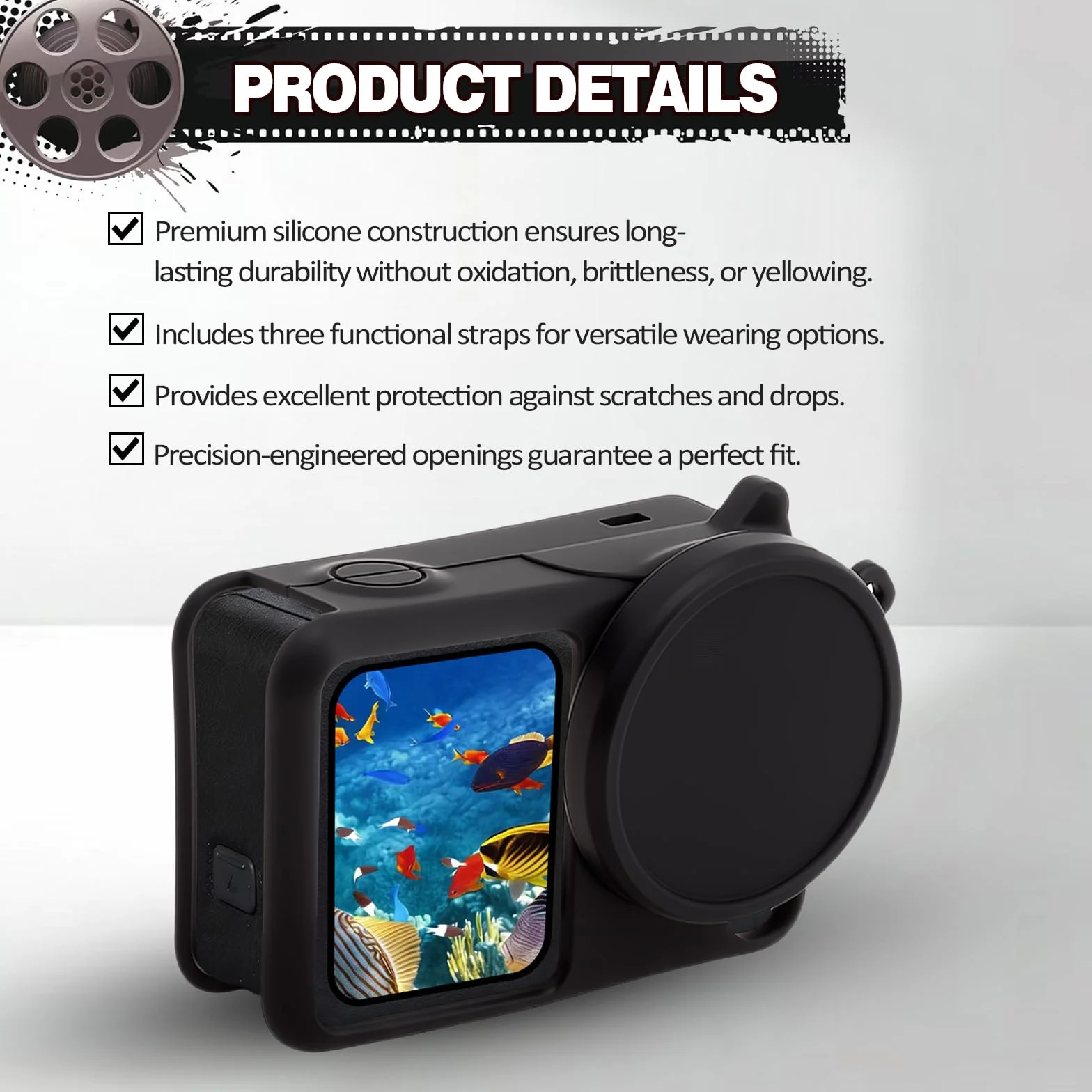 1 x silikonowe etui ochronne do DJI Osmo Action 6, silikonowe etui, klatka na aparat z nasadką obiektywu i 3 uchwytami do noszenia, ochrona przed uderzeniami 360 stopni, do uprawiania sportu