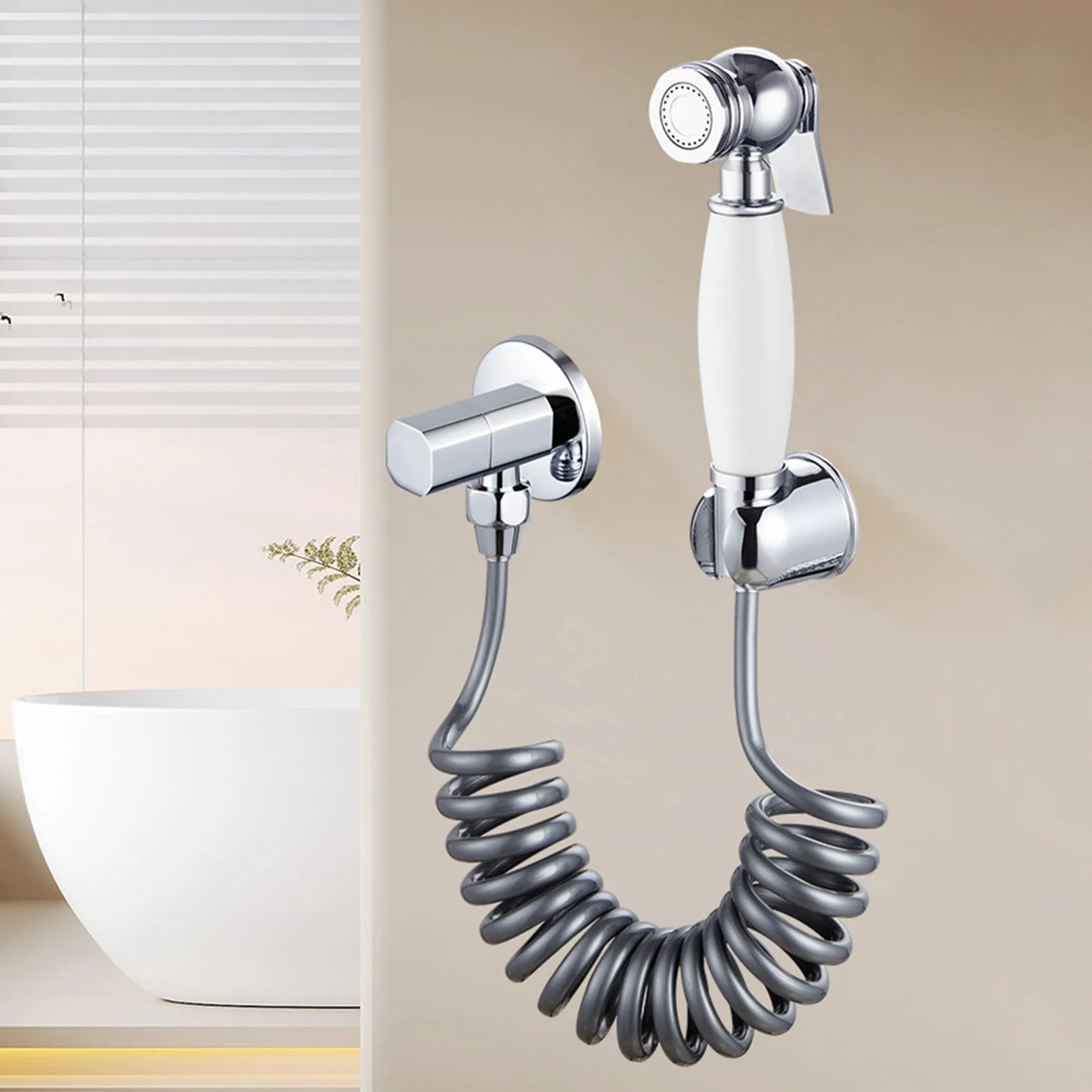 Bidet słuchawka prysznicowa do toalety, zestaw mosiężny z wężem 2,3 m, głowica natryskowa G1/2, montaż ścienny do czyszczenia łazienki, kolor biały + szary