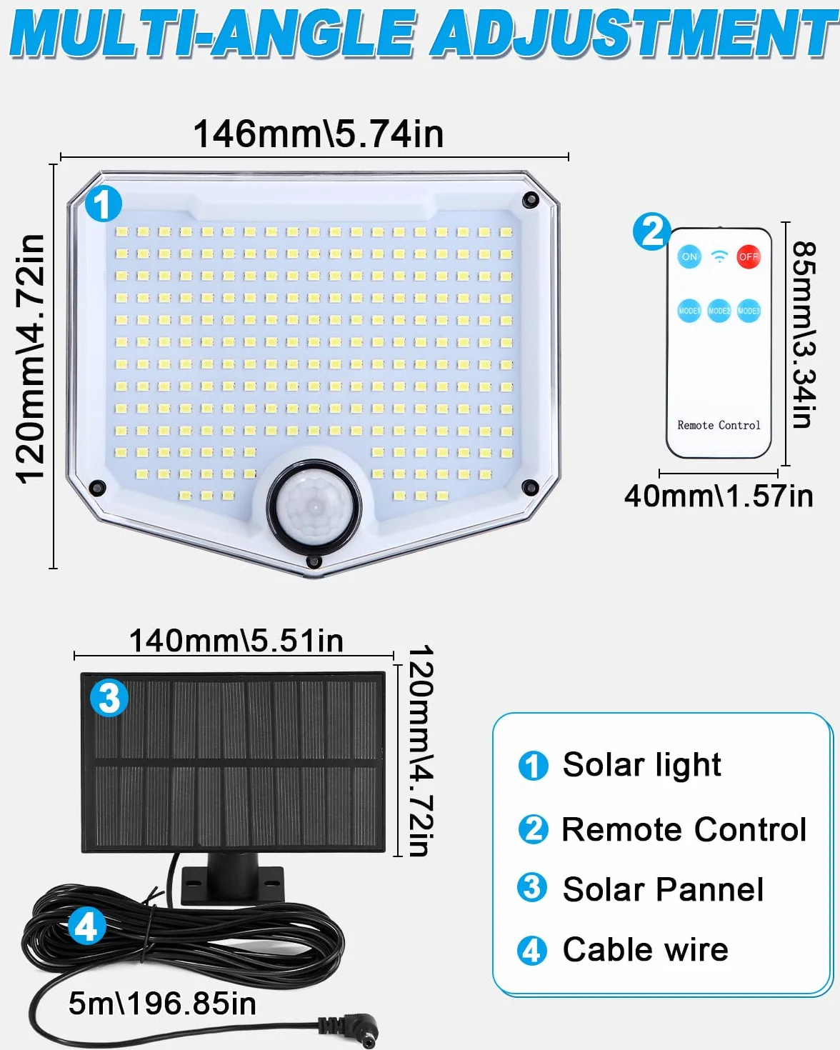 Zestaw 2 lamp solarnych do użytku na zewnątrz, lampa solarna 222 LED na zewnątrz, lampa solarna na zewnątrz—łatwa instalacja