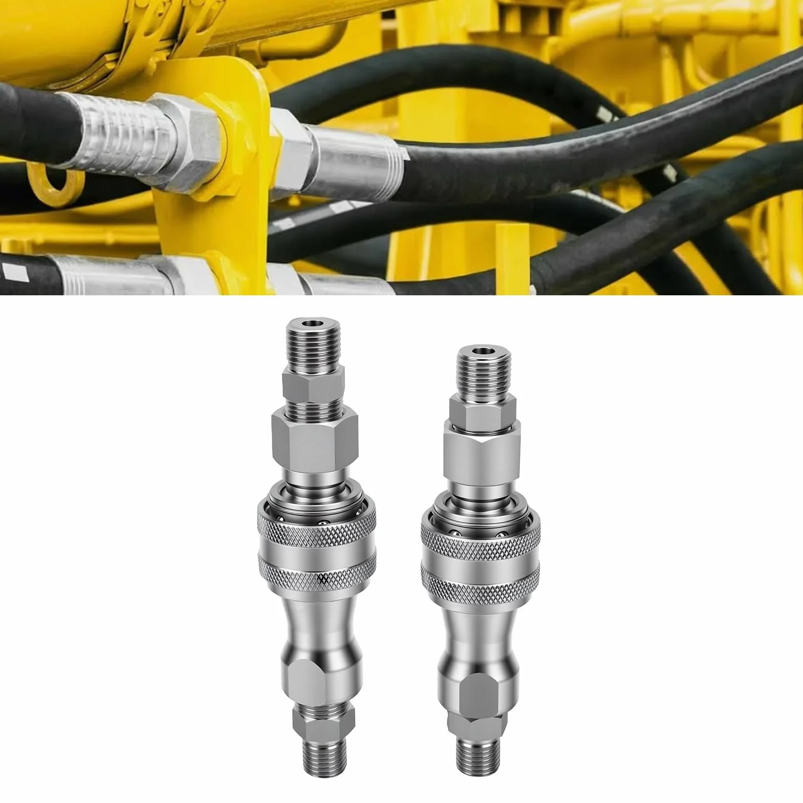 Luocute Hydrauliczny Adapter do Szybkiego łączenia, M14 żeński na Męski | do minikoparek, 2 zestawy złączek metrycznych z uszczelką automatycznego odcięcia, żeńskie złączki do węży hydraulicznych