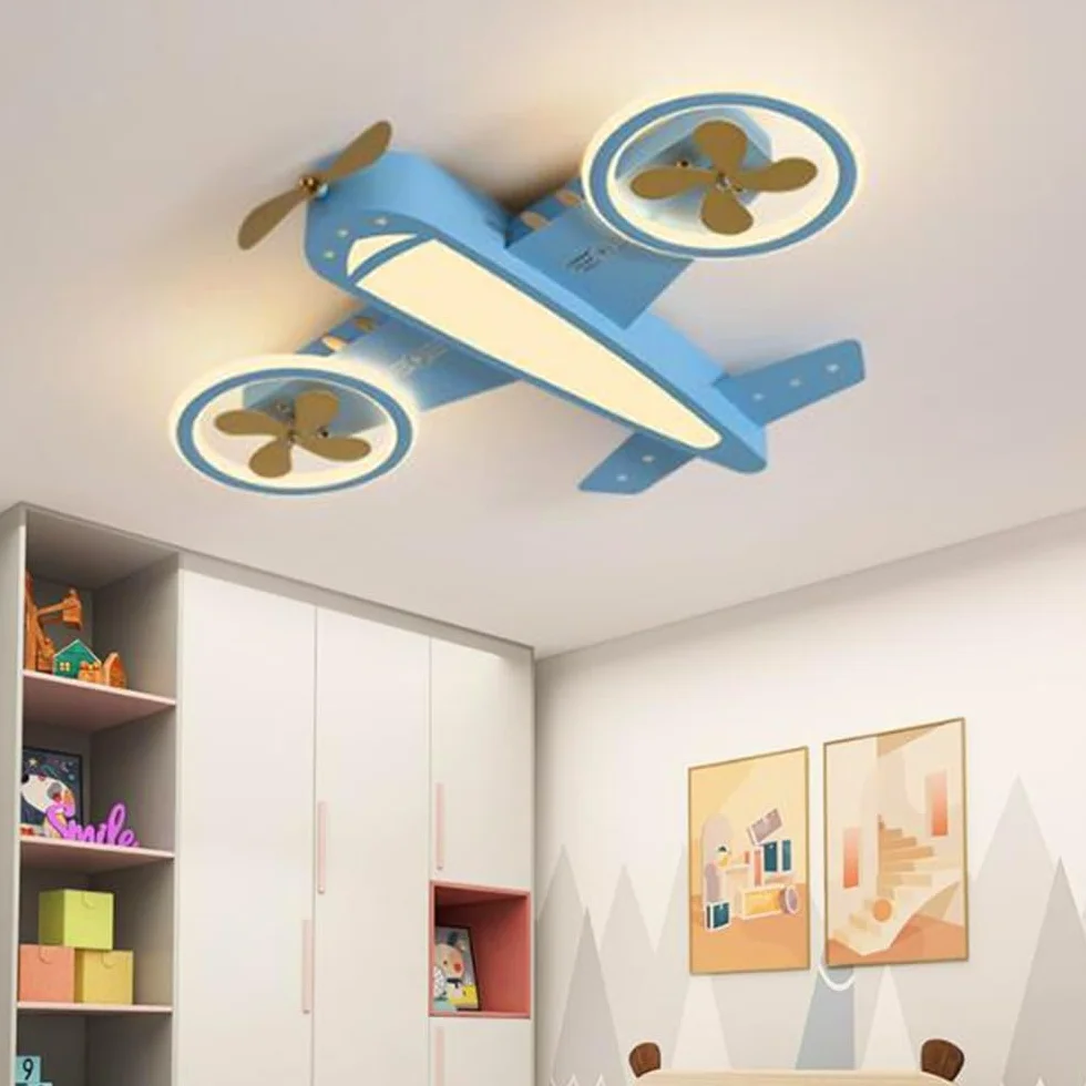 Lampa Sufitowa LED Kreatywna Lampa Sufitowa W Kształcie Samolotu Lampka Do Pokoju Dziecięcego Możliwość Ściemniania Za Pomocą Pilota Metal Akryl Żyrandol Do Sypialni Dziecięcy Salonu Jadalni,Niebieski