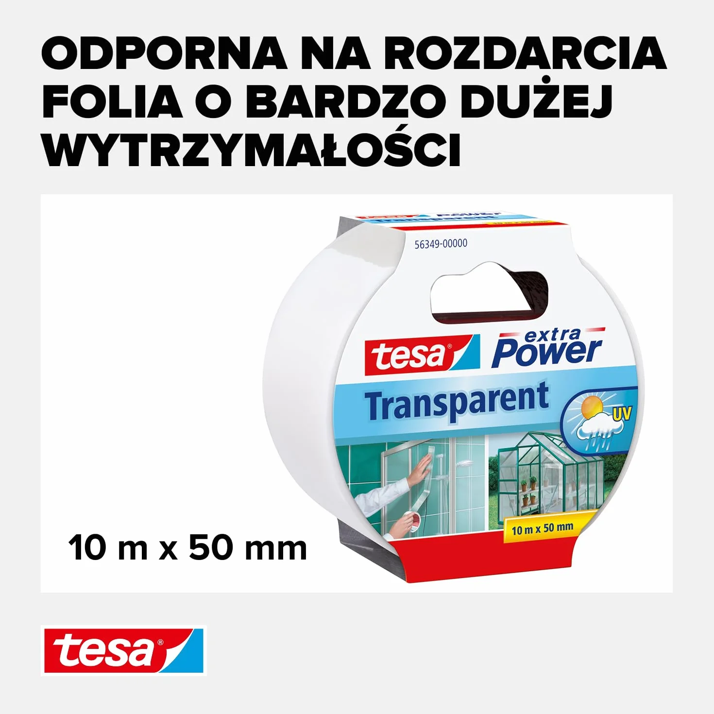 tesa Taśma naprawcza ekstra moc, przezroczysta, 10 m x 48 mm