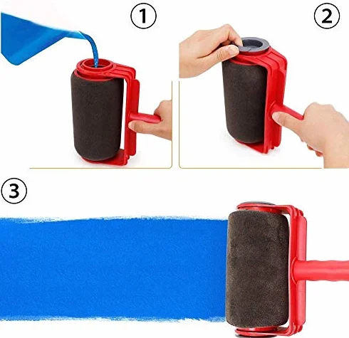 Zestaw wałków do malowania bez kapania z przedłużaczem do narożników i nalewaczem, Easy Flow Paint Runner Pro zestaw pędzli w kolorze niebieskim, idealny do majsterkowania i projektów DIY