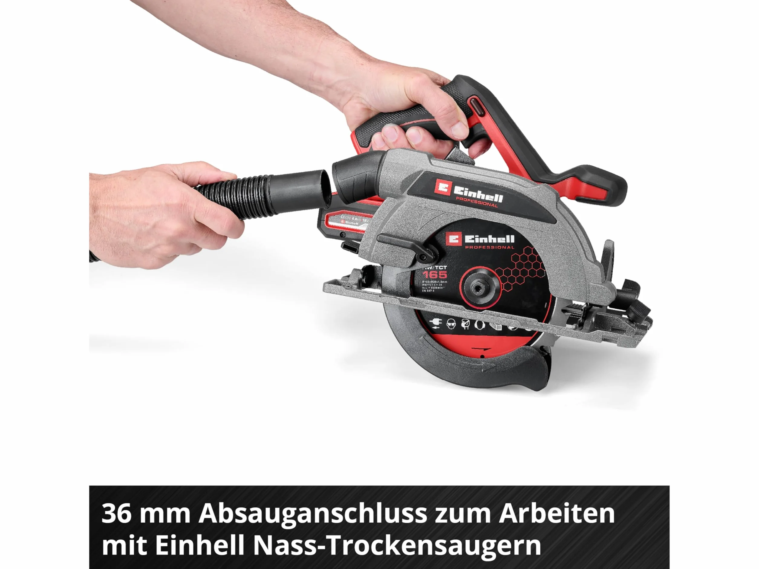 Einhell Profesjonalna akumulatorowa piła tarczowa 18 V Power X-Change, bezszczotkowa, Ø 165 mm ostrze piły, beznarzędziowa regulacja kąta cięcia, bez baterii TC-CS 1410 Solo