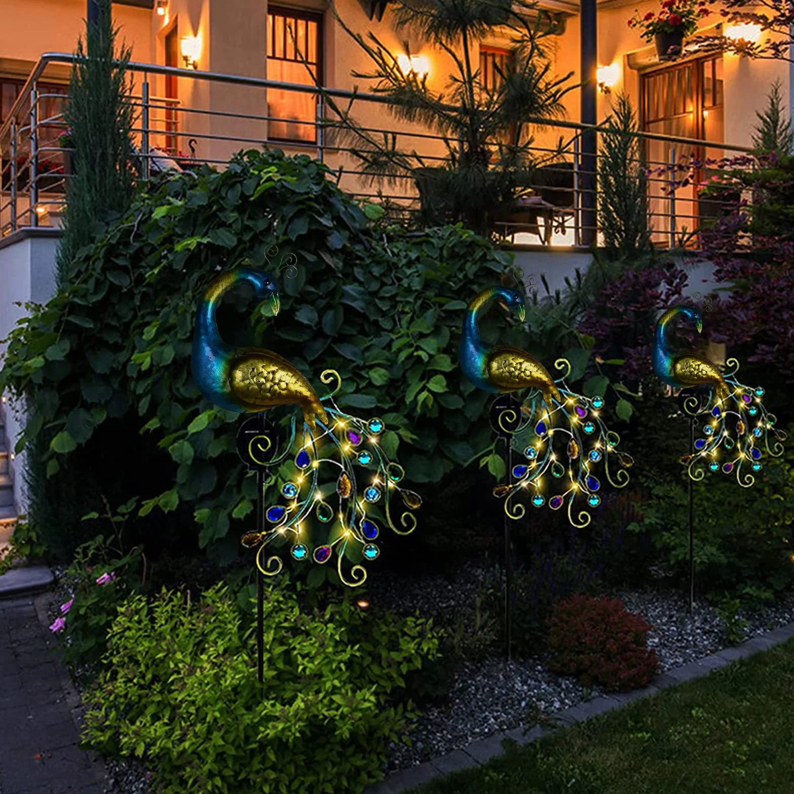 Solarne światła ogrodowe paw solarny metalowy słup lampka nocna paw trawnik lampa zewnętrzna, wodoodporna lampa na zewnątrz, do ogrodu patio dekoracja ogrodu