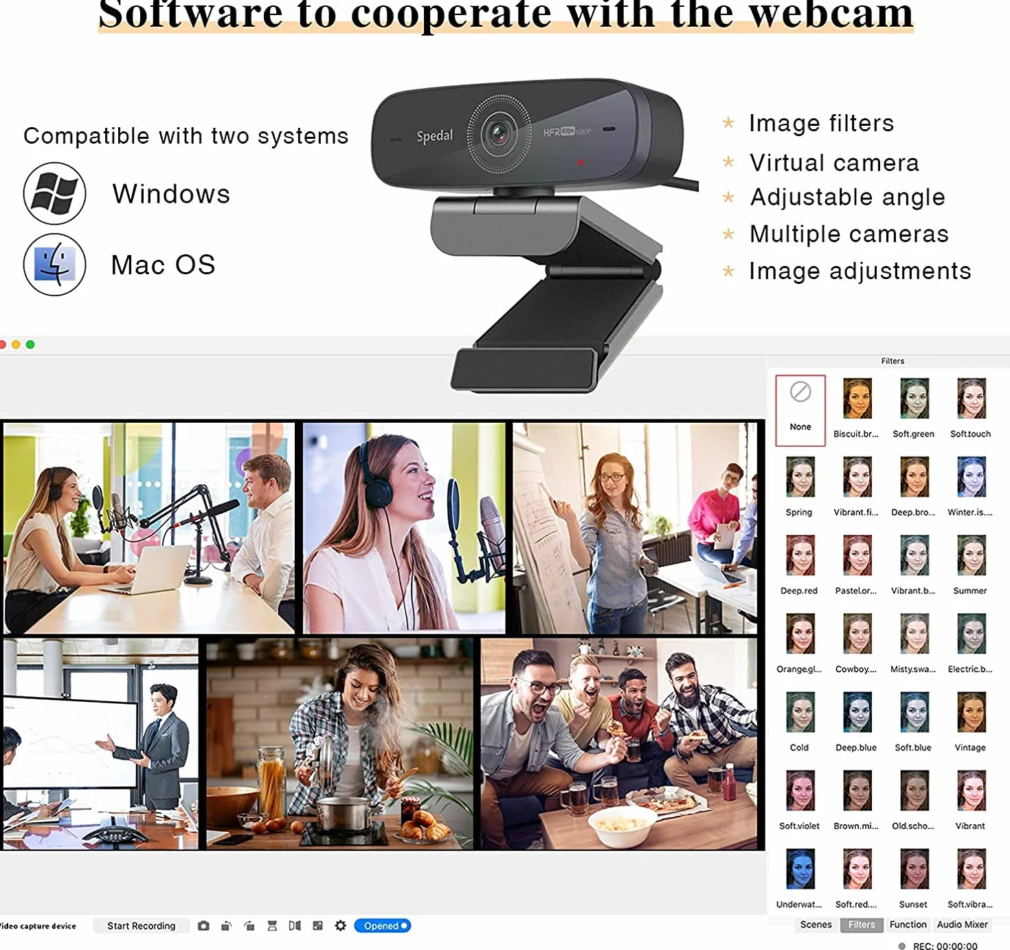 Spedal Kamera internetowa 1080P 60FPS z autofokusem, mikrofonem Dual Stereo, USB do gier i biura