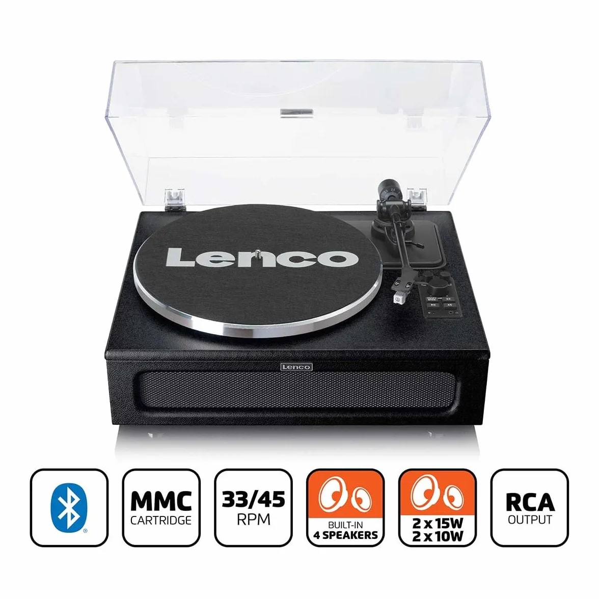 Lenco LS-430 gramofon Bluetooth 40 W RMS napęd pasowy czarny