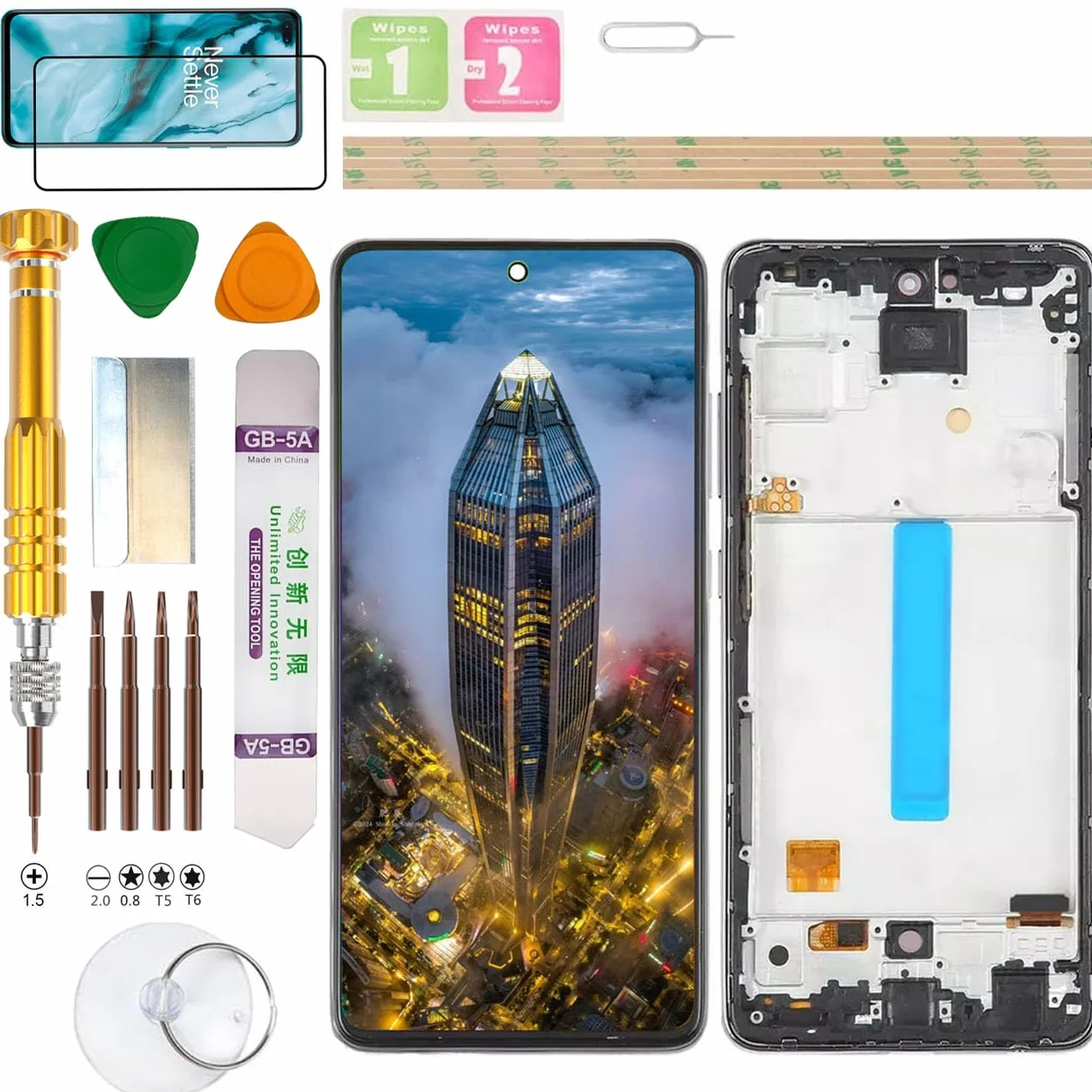 (bez odcisków palców) Zespół wyświetlacza LCD do Samsung Galaxy A52 4G/5G, A52S 5G SM-A525F/DS, A526B/DS, A528B/DS, A525M, A526W, A526U, A526U1, A528N zestaw do wymiany ekranu (czarny)