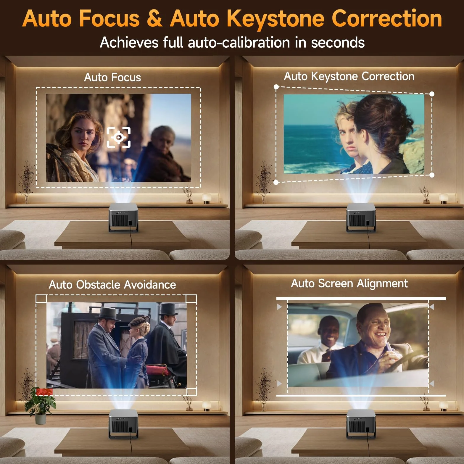 Projektor 4K z Google TV, Full HD 1080p, Bluetooth, WiFi, autofokus, korekcja trapezu, mini projektor kina domowego