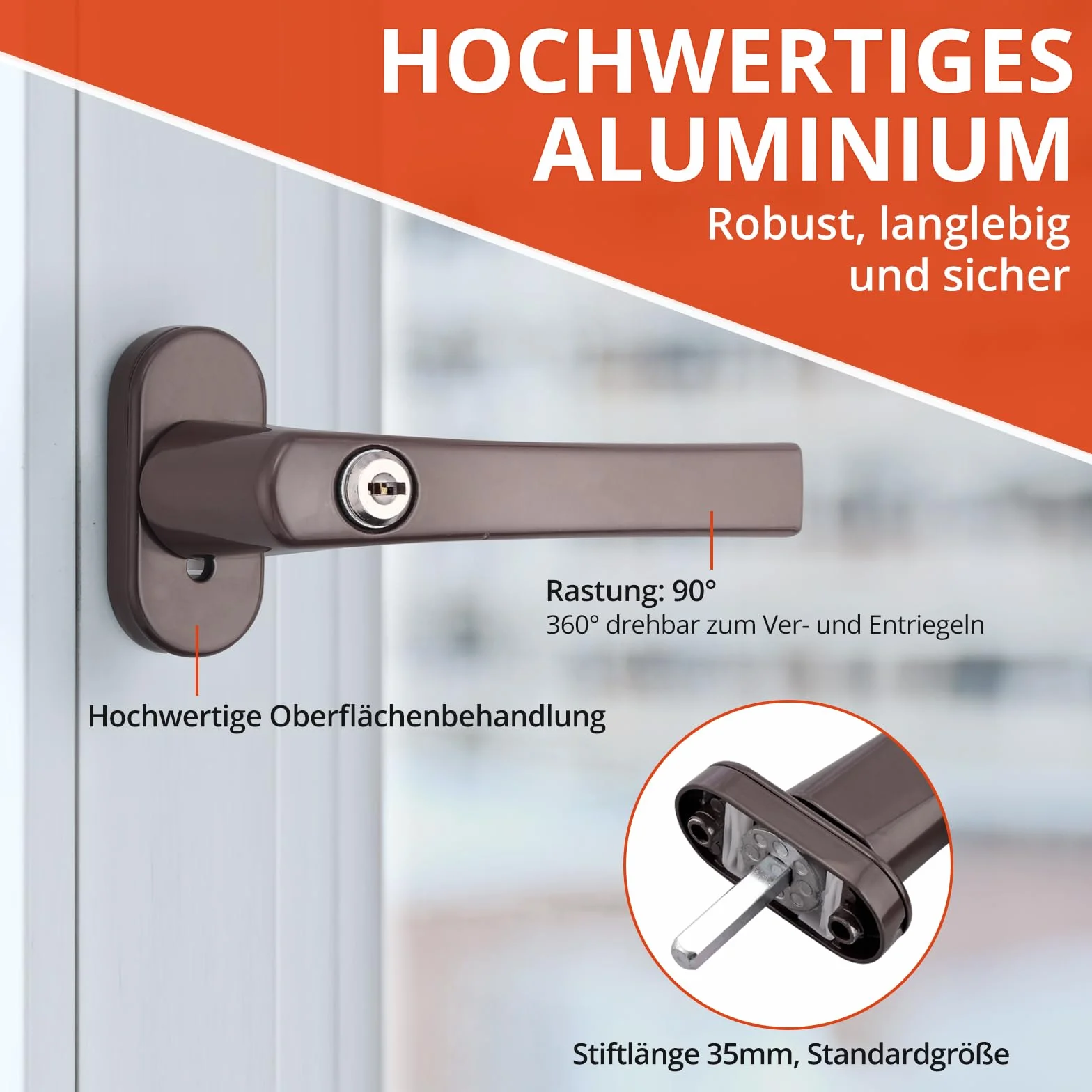 GETLITOOL Klamki okienne zamykane, 4 sztuki aluminiowych zamków okiennych z kluczami, uchwyt okienny o długości trzpienia 35 mm, zabezpieczenie przed dziećmi, zabezpieczenie okna do drzwi okiennych,