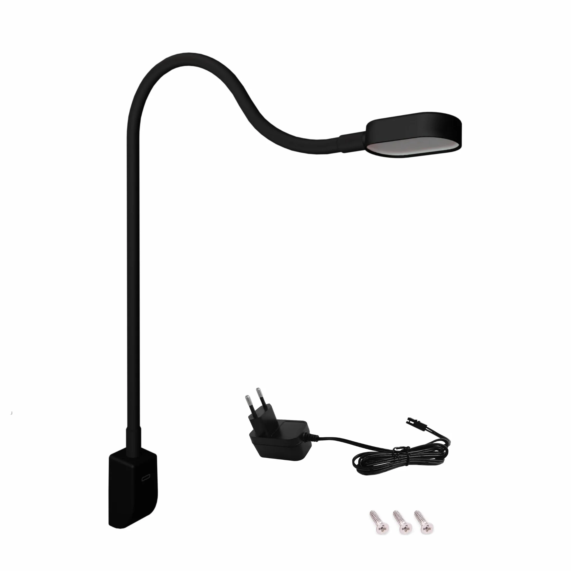 Kalb I Ilios LED lampka nocna/lampka do czytania z USB-C, montaż ścienny i kątowy, elastyczne ramię, możliwość ściemniania, ciepła biel 3000k (1 zestaw czarny)