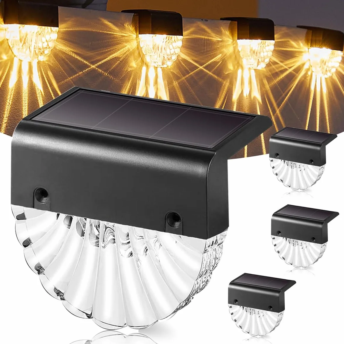 Lampy solarne do ogrodu, oświetlenie schodowe, schody, podwórze, ścieżki, dekoracyjne oświetlenie nocne na patio i do ogrodu, 4 szt