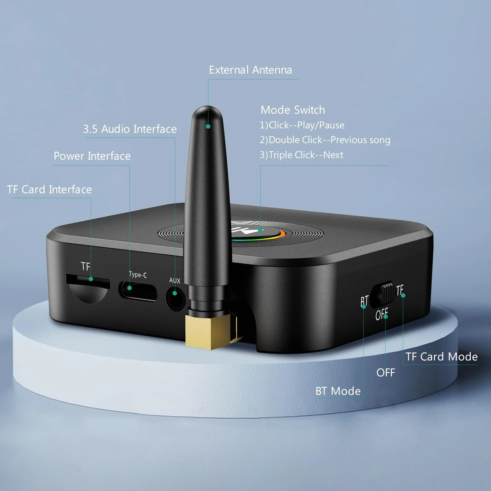 ORIA Adapter audio Bluetooth, odbiornik Bluetooth 5.1, bezprzewodowy adapter Bluetooth 2 w 1, współpracuje z głośnikami, systemem stereo do strumieniowego przesyłania muzyki, obsługuje odtwarzanie