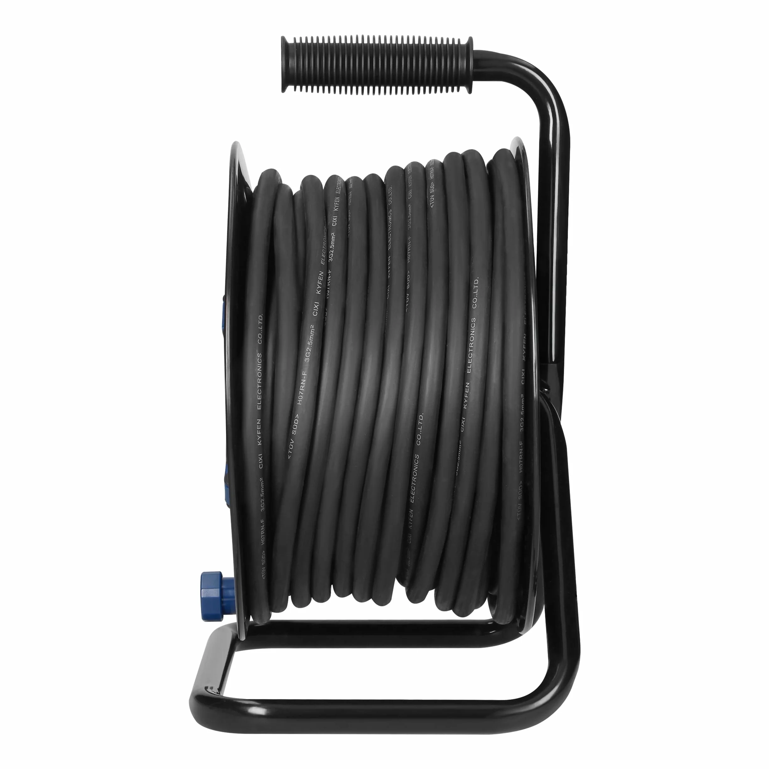 Przedłużacz Bębnowy 40m - 4 Gniazda ze Stykiem Ochronnym - Bolec (typ E) Kabel PVC H07RN-F 3 x 2,5 mm² Wyłącznik Termiczny System Anti-Twist Stojak Cube Ogród Warsztat Garaż IP44