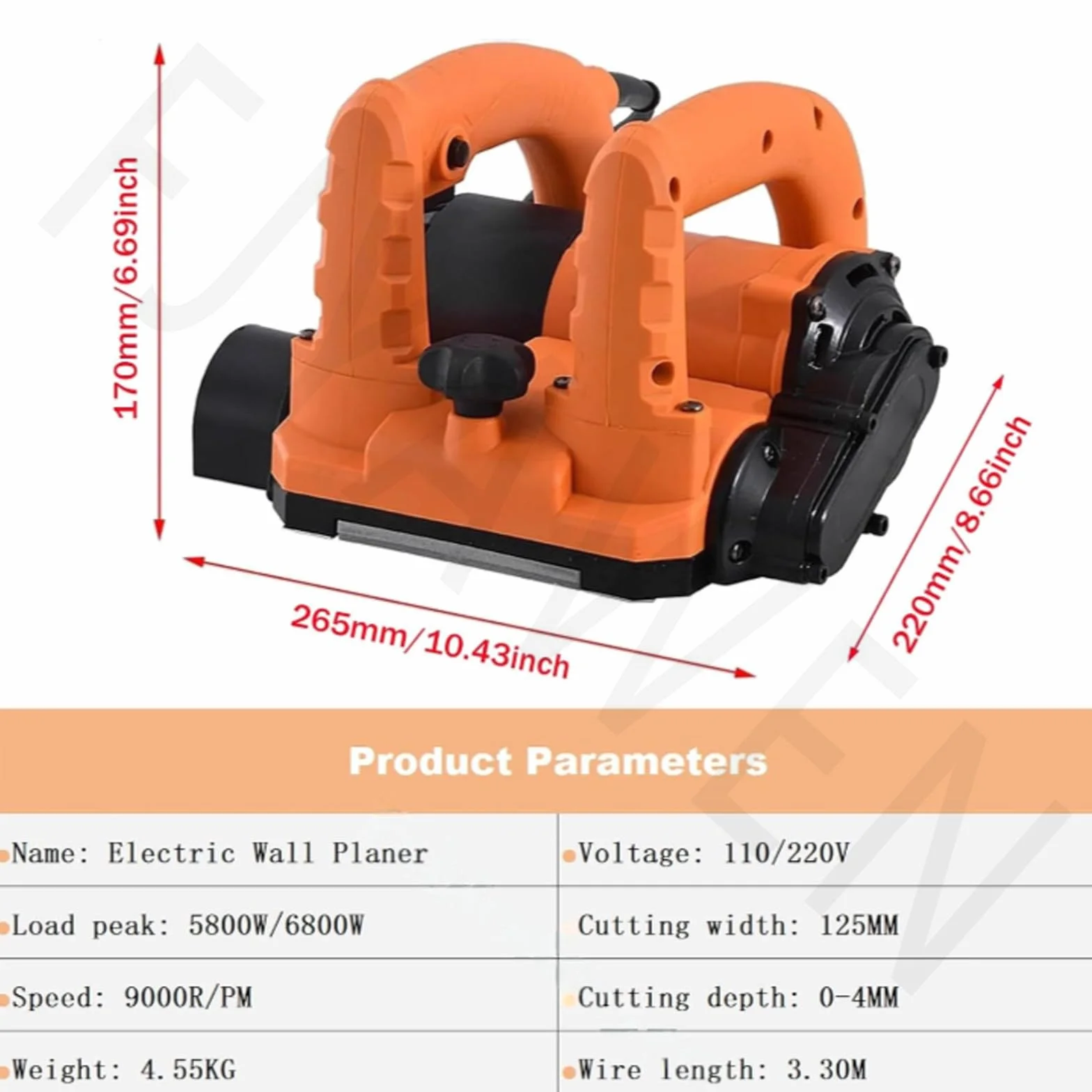 Elektryczna Strugarka ścienna 5800 W/6800 W, 9000 Obr./Min, Szerokość Frezowania: 125 Mm, Regulacja Wysokości: 1-4 Mm, Do ścian, Tynku, Zaprawy, Kamienia Wapiennego, Starych Farb,5800W