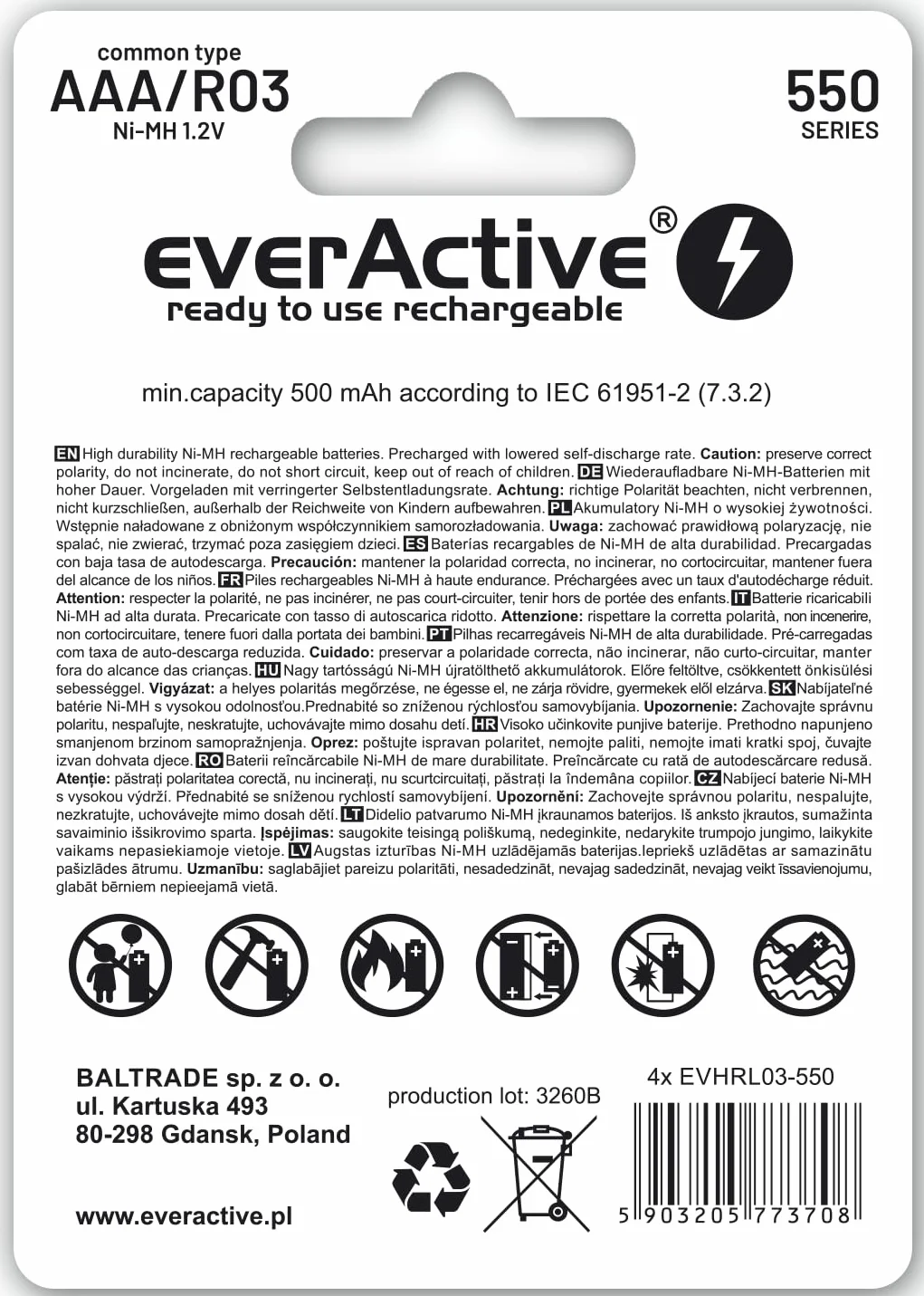 everActive Akumulator AAA Ni-MH 550 mAh 1,2 V R03 Infinity Line 4 sztuki