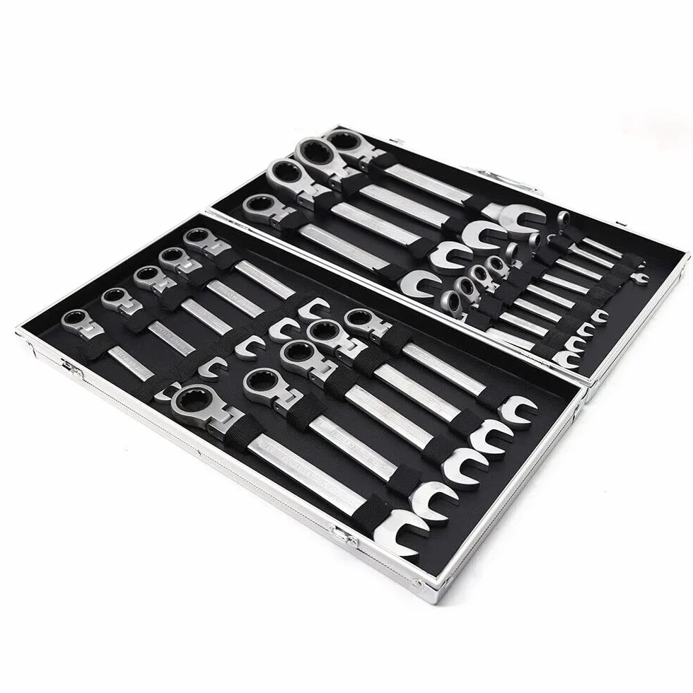 Zestaw kluczy z grzechotką, klucze płaskie, grzechotkowe, grzechotkowe, klucze z grzechotką, klucze oczkowe, oczkowe, 6-32 mm, 22-częściowy