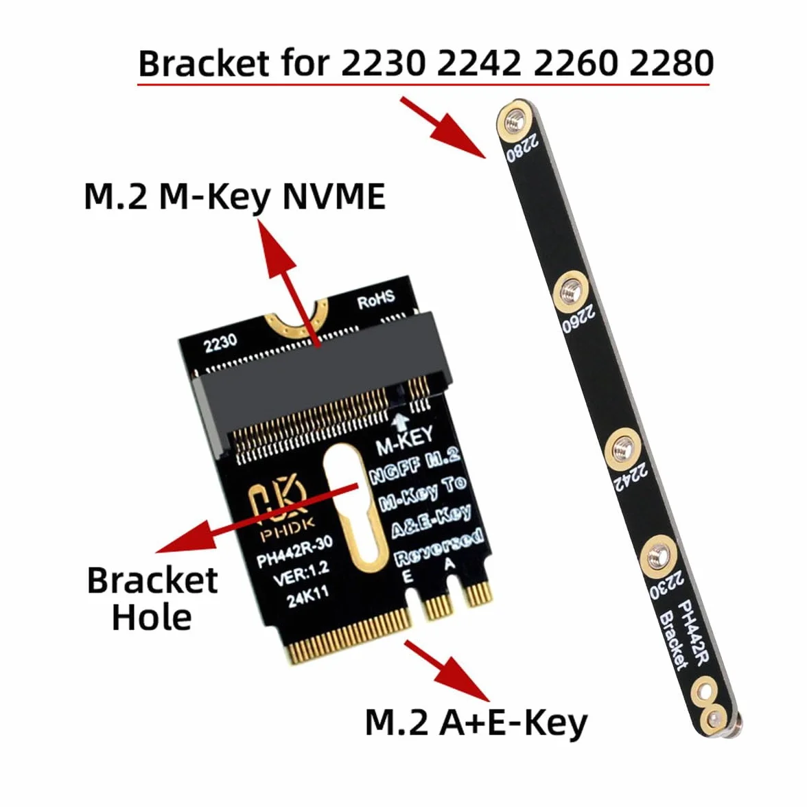 Karta 2230 NGFF A+E-Key na NVME M-key żeński przedłużacz PCI-E 4.0 adapter SSD 2280