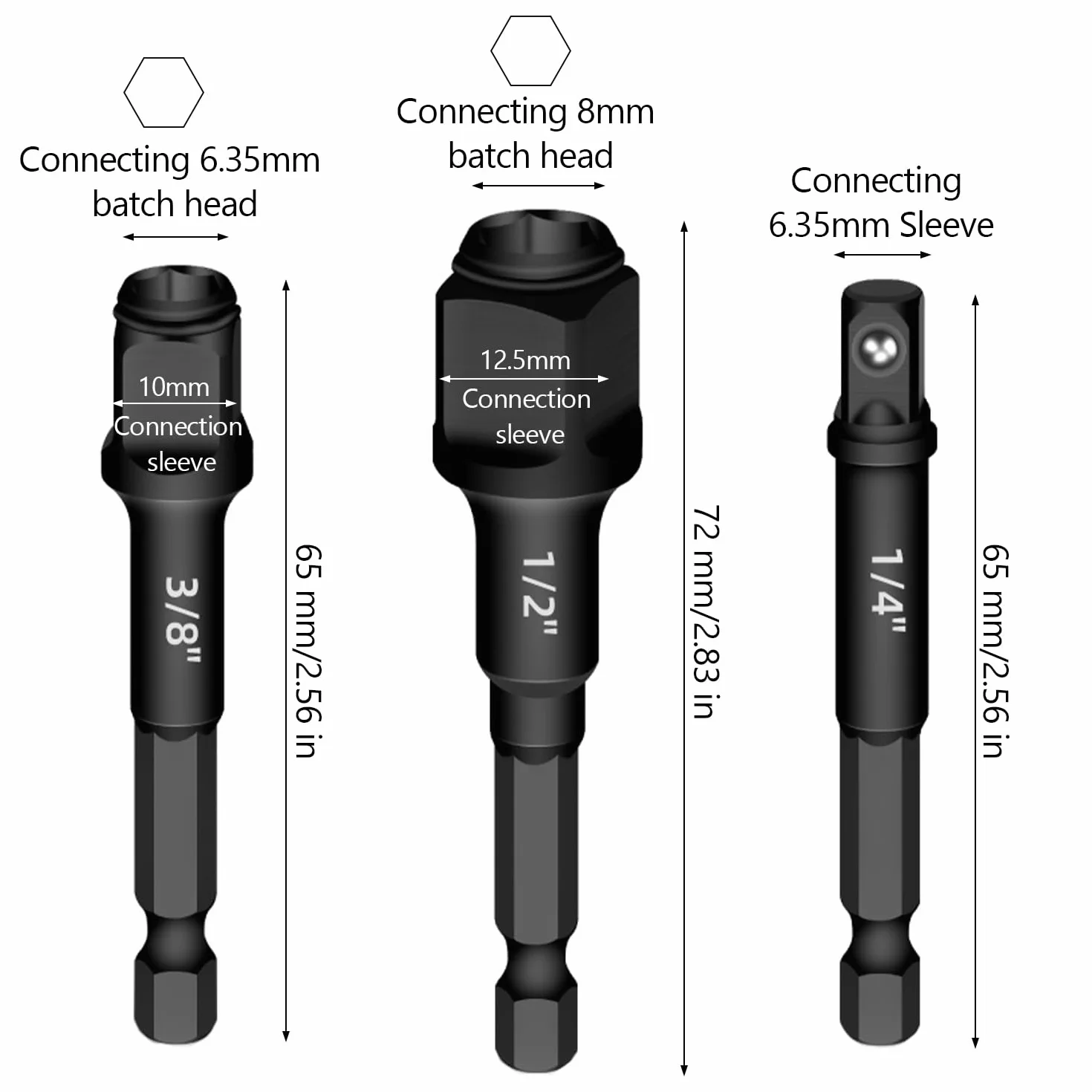 3-częściowy zestaw kluczy nasadowych, 1/4", 3/8", 1/2", nasadki do wkrętarek udarowych, profesjonalne wkładki udarowe kompatybilne z Milwaukee Wkrętarka (1)