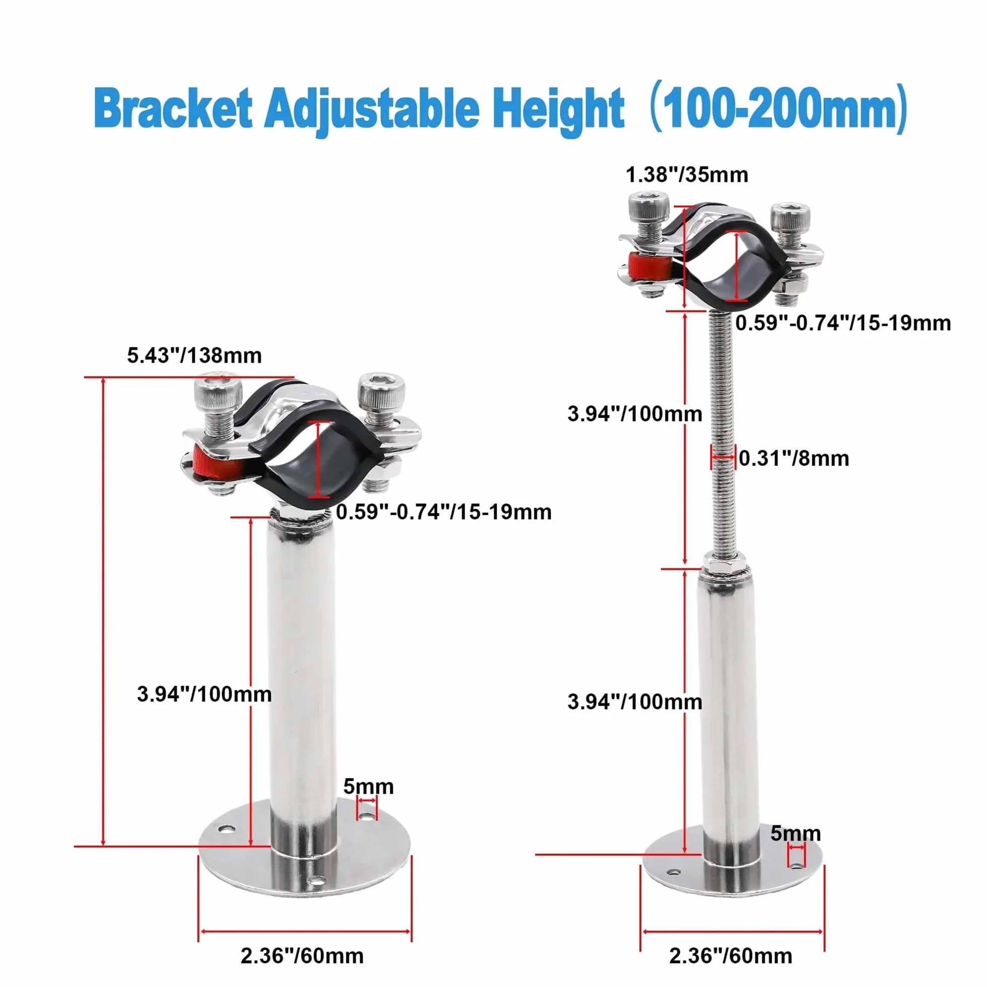 Zacisk wspornika wieszaka na rury ze stali nierdzewnej 304 | Wiele rozmiarów Uchwyt do rur ze stali nierdzewnej, uchwyt ścienny(50-100mm Adjust,2pcs 38-40mm)