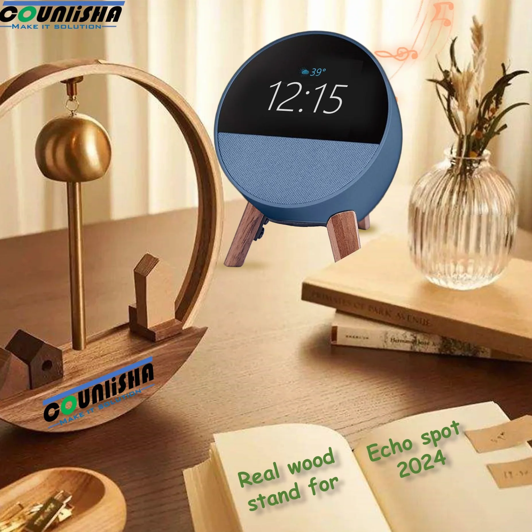 Drewniany stojak na Echo Spot 2024 inteligentny budzik uchwyt na statyw