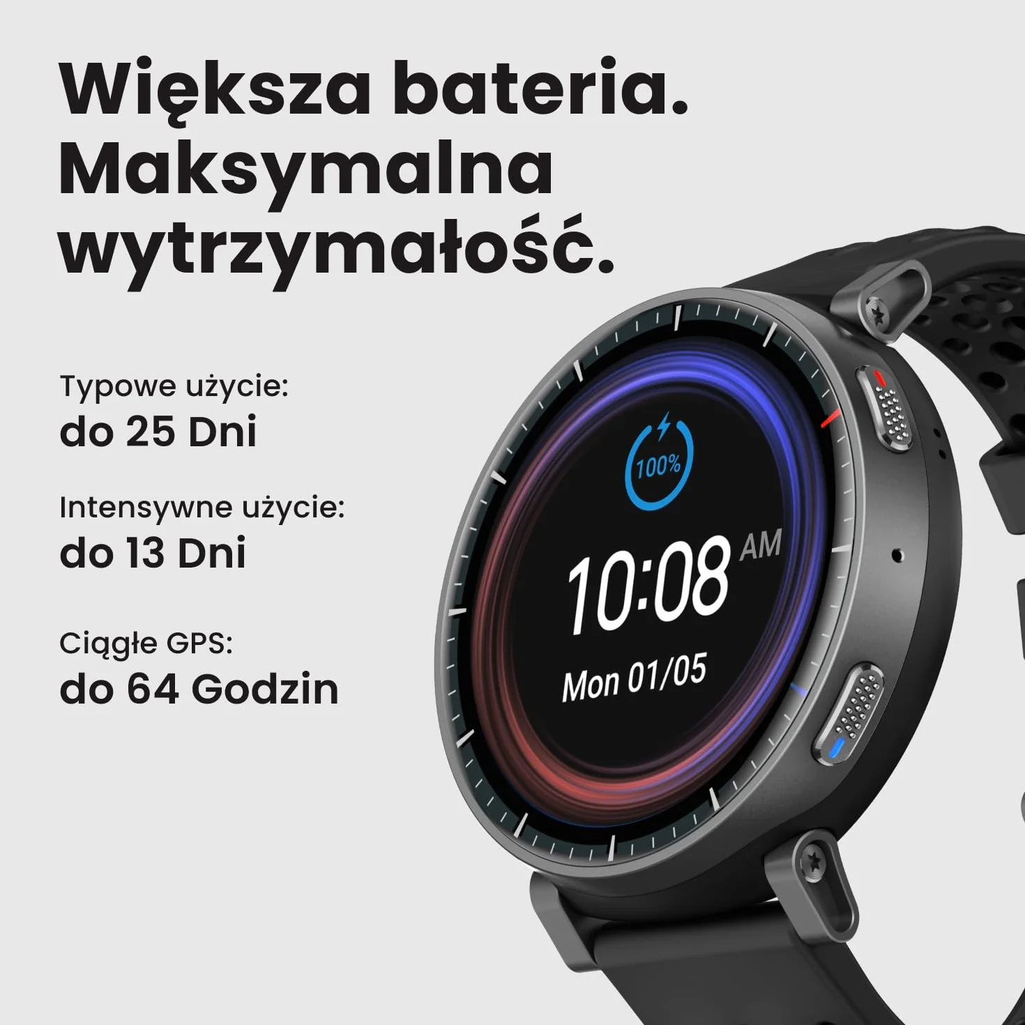 Amazfit Active Max 48mm Smartwatch AMOLED 1,5" 25 dni baterii GPS NFC 5ATM