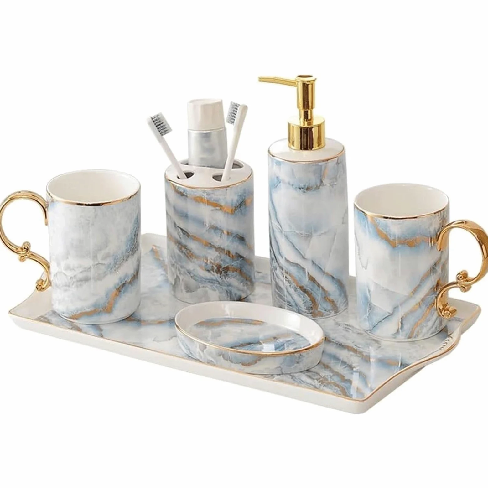 Zestaw akcesoriów łazienkowych 6 sztuk zestaw akcesoriów łazienkowych ceramiczny dozownik mydła szczotkowanie usta kubek uchwyt na szczoteczkę do zębów naczynie i taca antyczna dekoracja