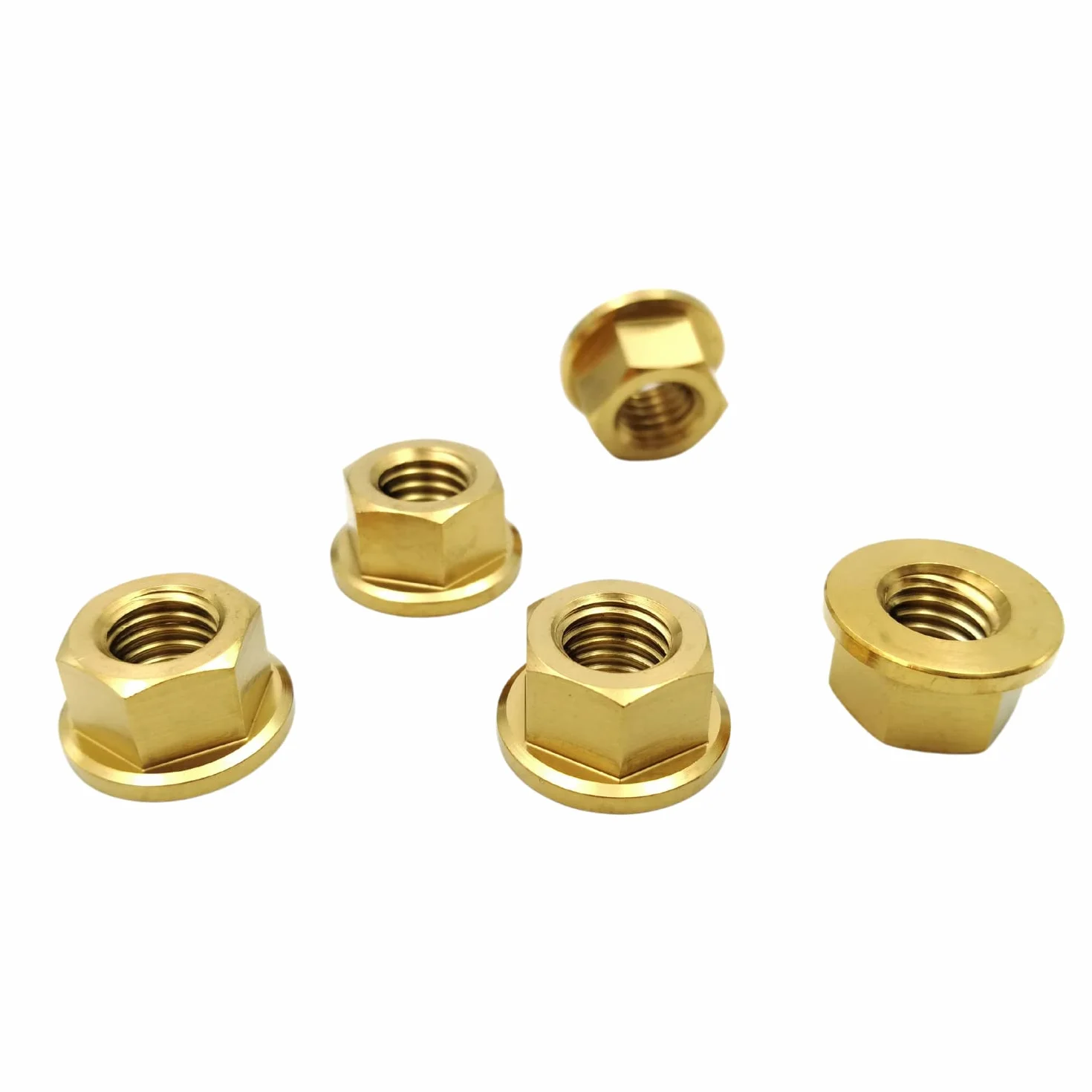 RISON tytanowa nakrętka kołnierzowa M12 x 1,25 mm, tytanowa nakrętka zębata, złota 6AL4 V, tytanowa nakrętka kołnierzowa do motocykla, 5 sztuk