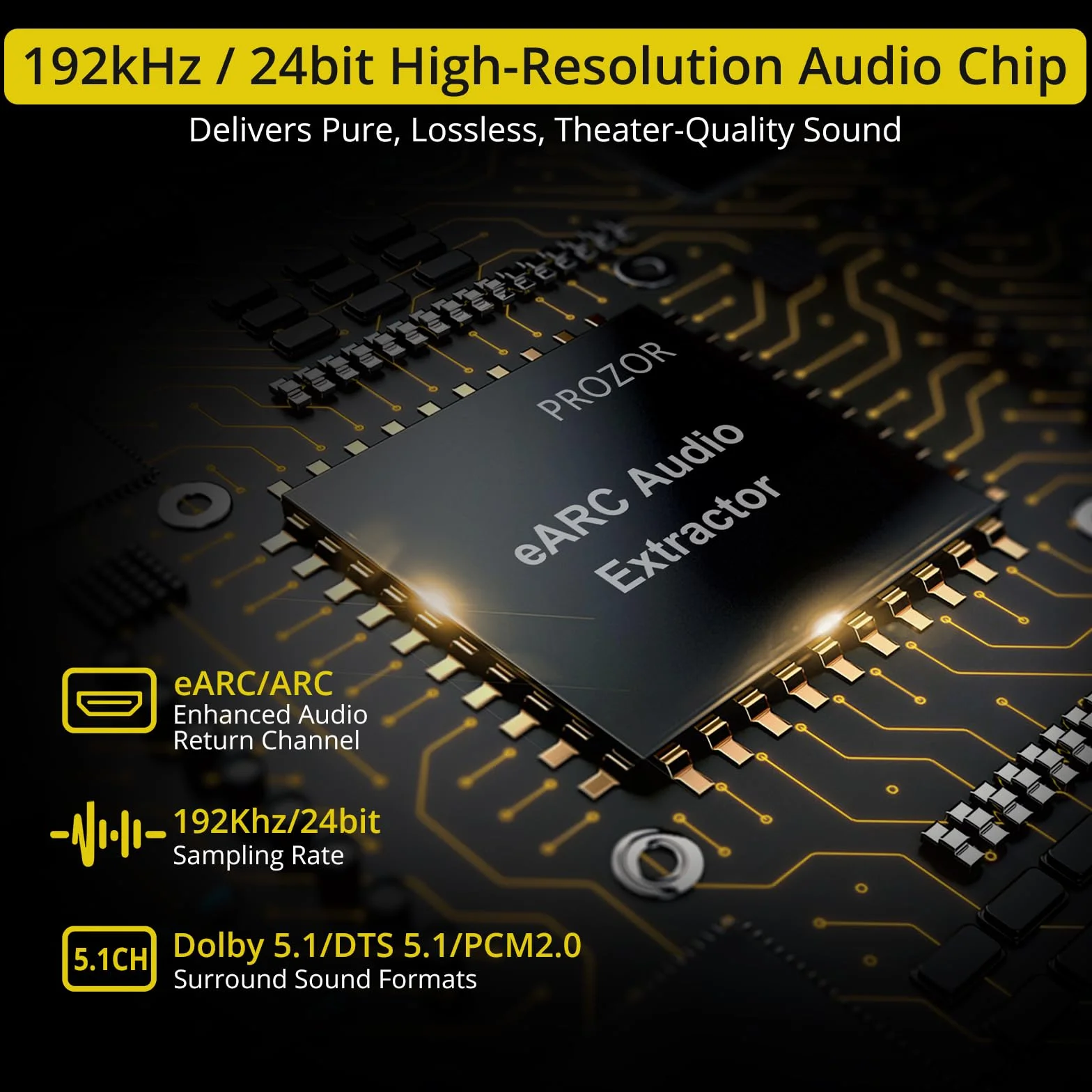 PROZOR EARC ARC Audio Extractor HDMI na optyczny konwerter Toslink 192KHz 24bit Adapter