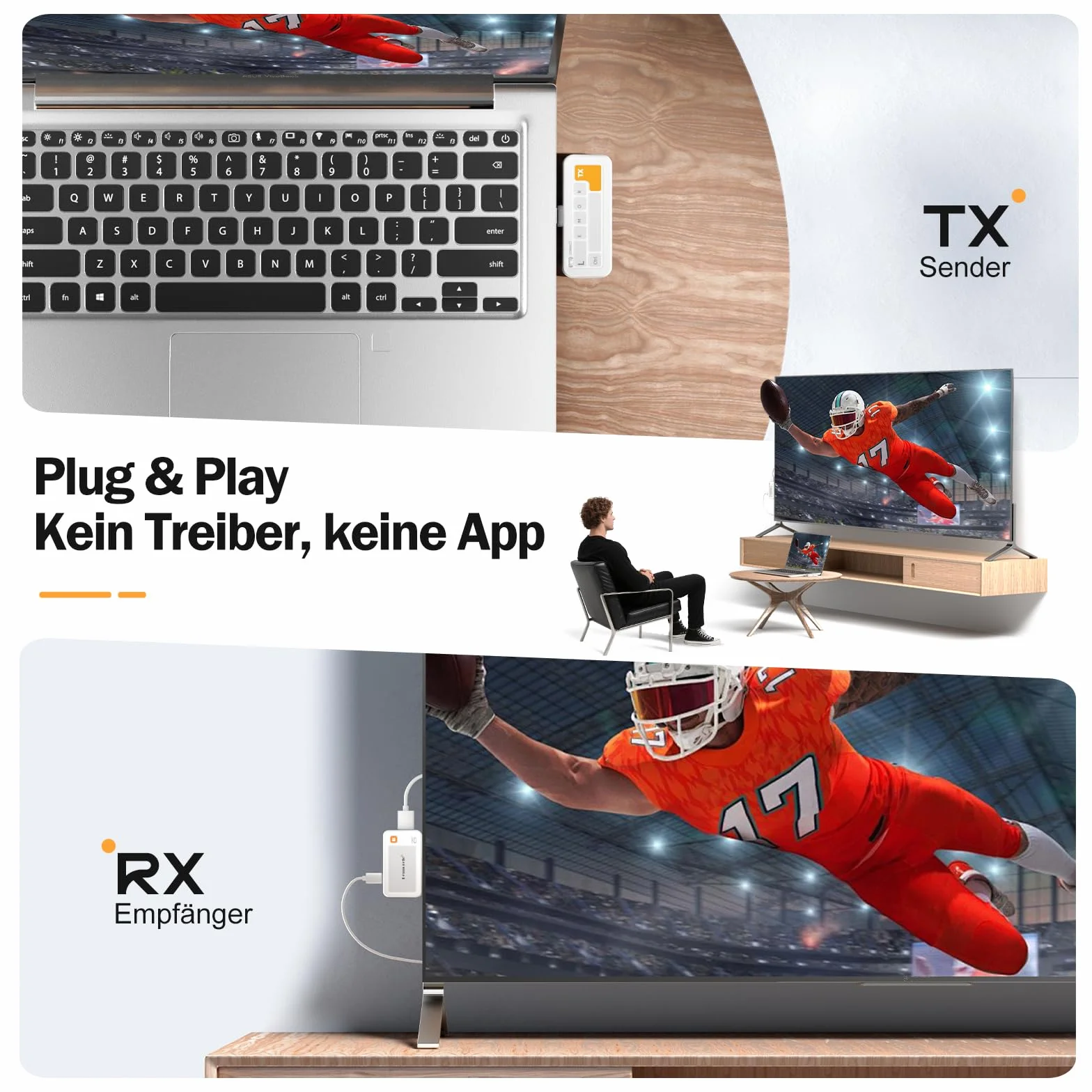 Lemoral Bezprzewodowy nadajnik i odbiornik HDMI USB C, 5G 50 M Plug&Play Bezprzewodowa transmisja HDMI do strumieniowego przesyłania plików wideo audio z telefonu USB-C, tabletu, laptopa, komputera do