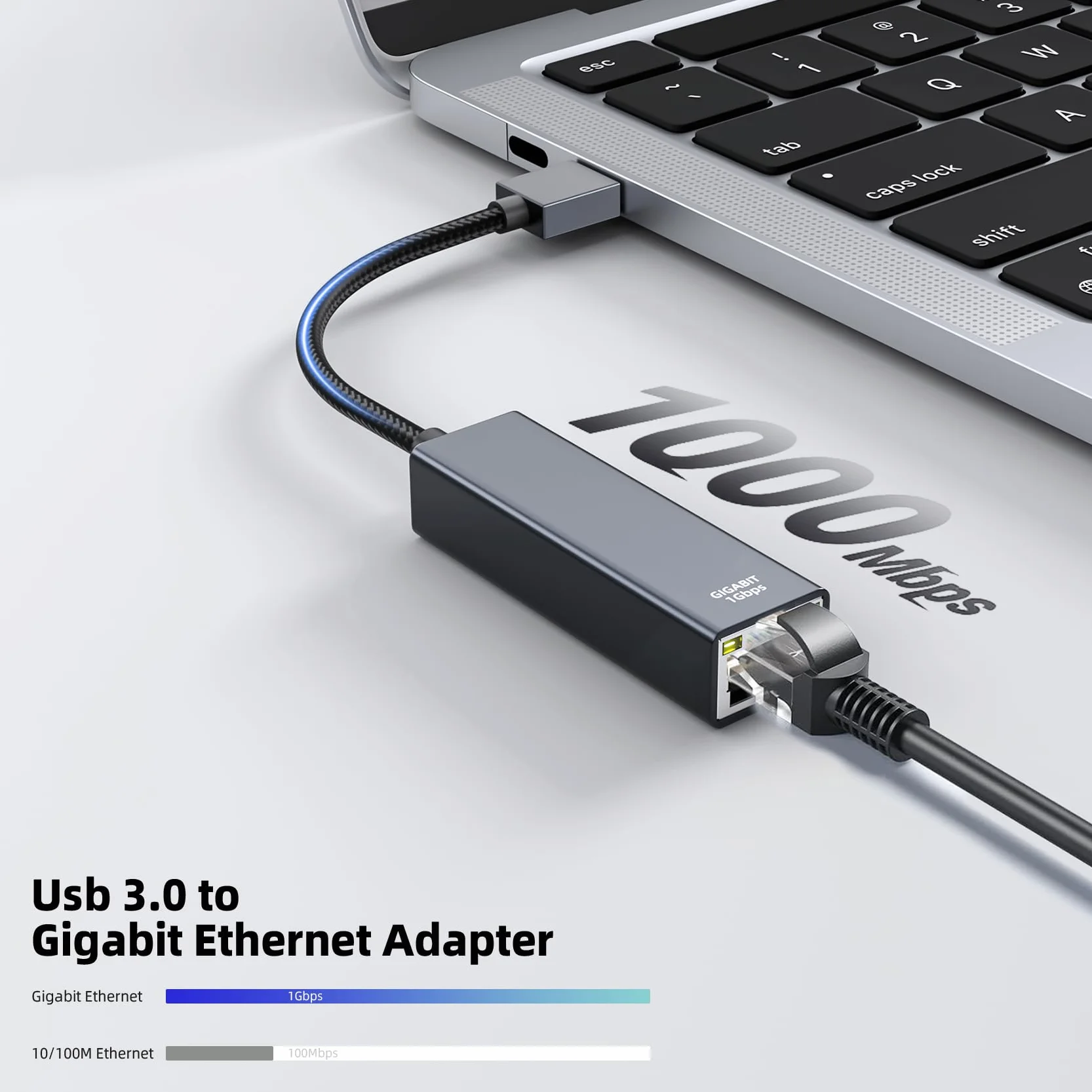 Adapter USB na Ethernet USB 3.0 LAN 1000 Mbps RJ45 Aluminium Nylon