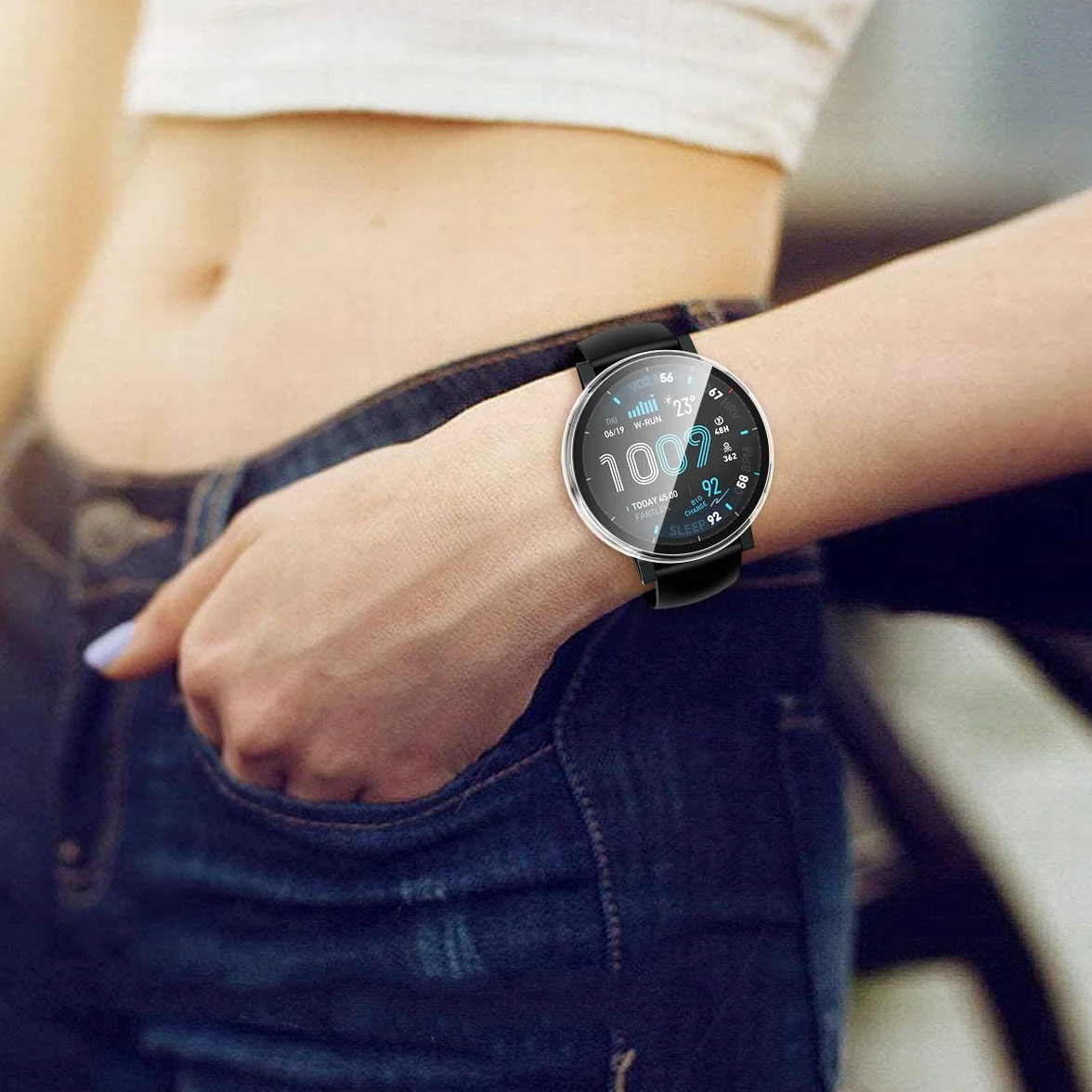 iVoler 3 sztuki etui ze szkła hartowanego do Amazfit Active Max, pełne pokrycie, odporna na wstrząsy osłona ekranu, smukły twardy zderzak