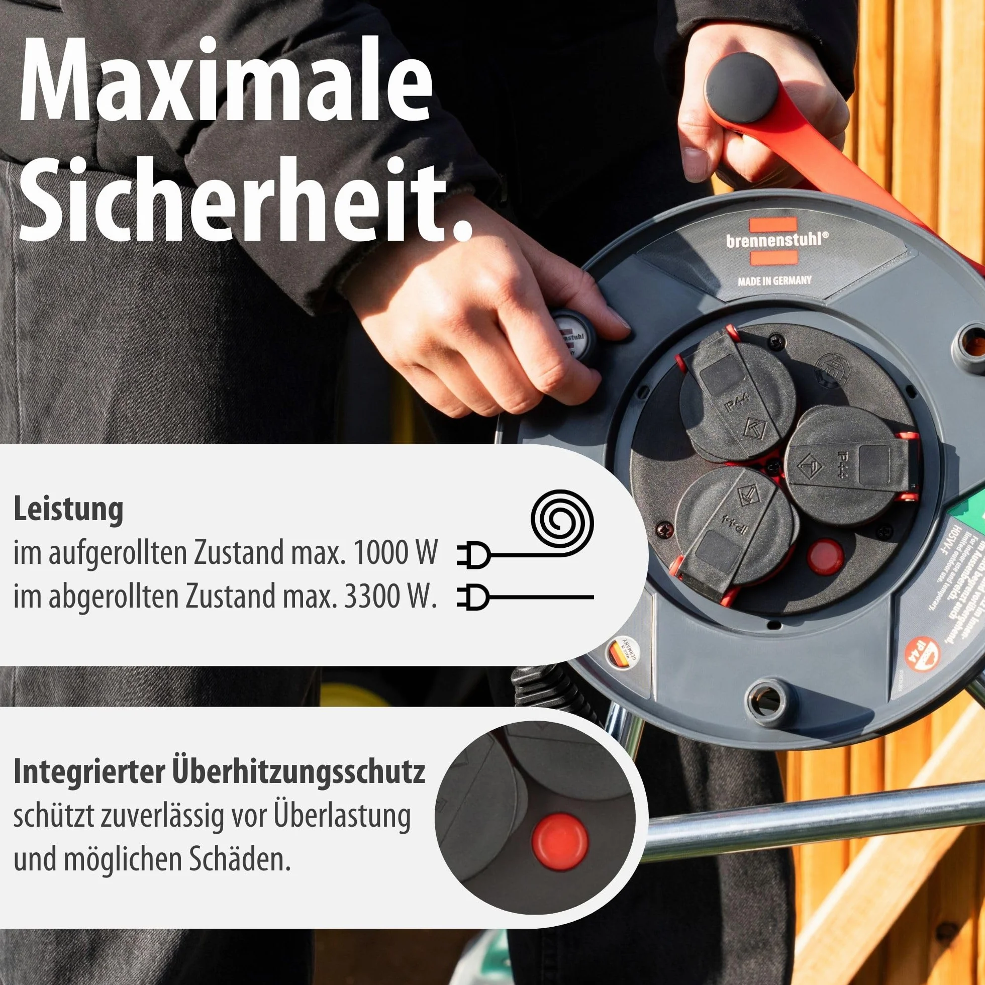 Brennenstuhl Garant V2 IP44 bęben kablowy 25 m na zewnątrz, wyprodukowano w Niemczech, 3 gniazda z ulepszoną ochroną przed dotykiem, specjalny plastik)