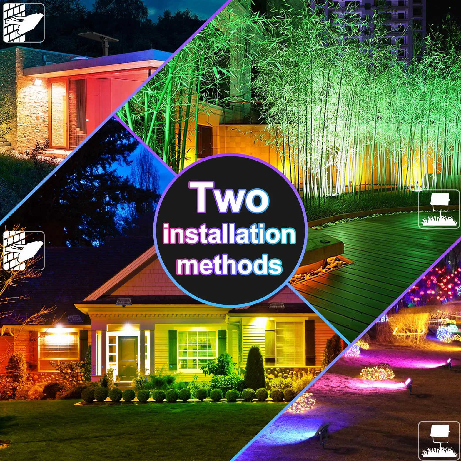CLV Solarny reflektor RGB, lampa solarna RGB z pilotem zdalnego sterowania, IP66, reflektor LED, 10 kolorów, 30 trybów dynamicznych funkcja ściemniania, pamięci, timer, do ogrodu, na imprezę, drzewo