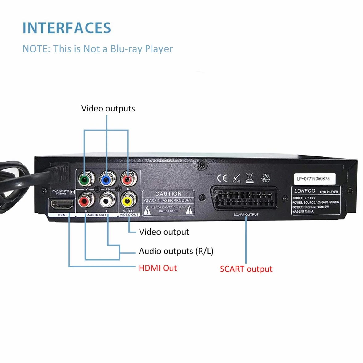 Odtwarzacz DVD LP-077 z HDMI AV Scart USB, metalowa obudowa